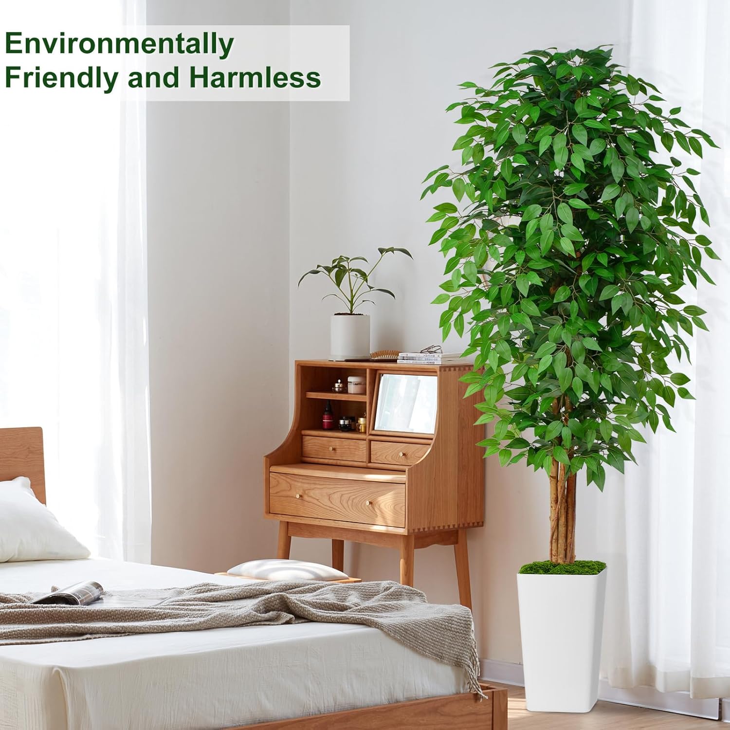 7ft Ficus Artificial Tree with 3 Curved Trunks and White Planter