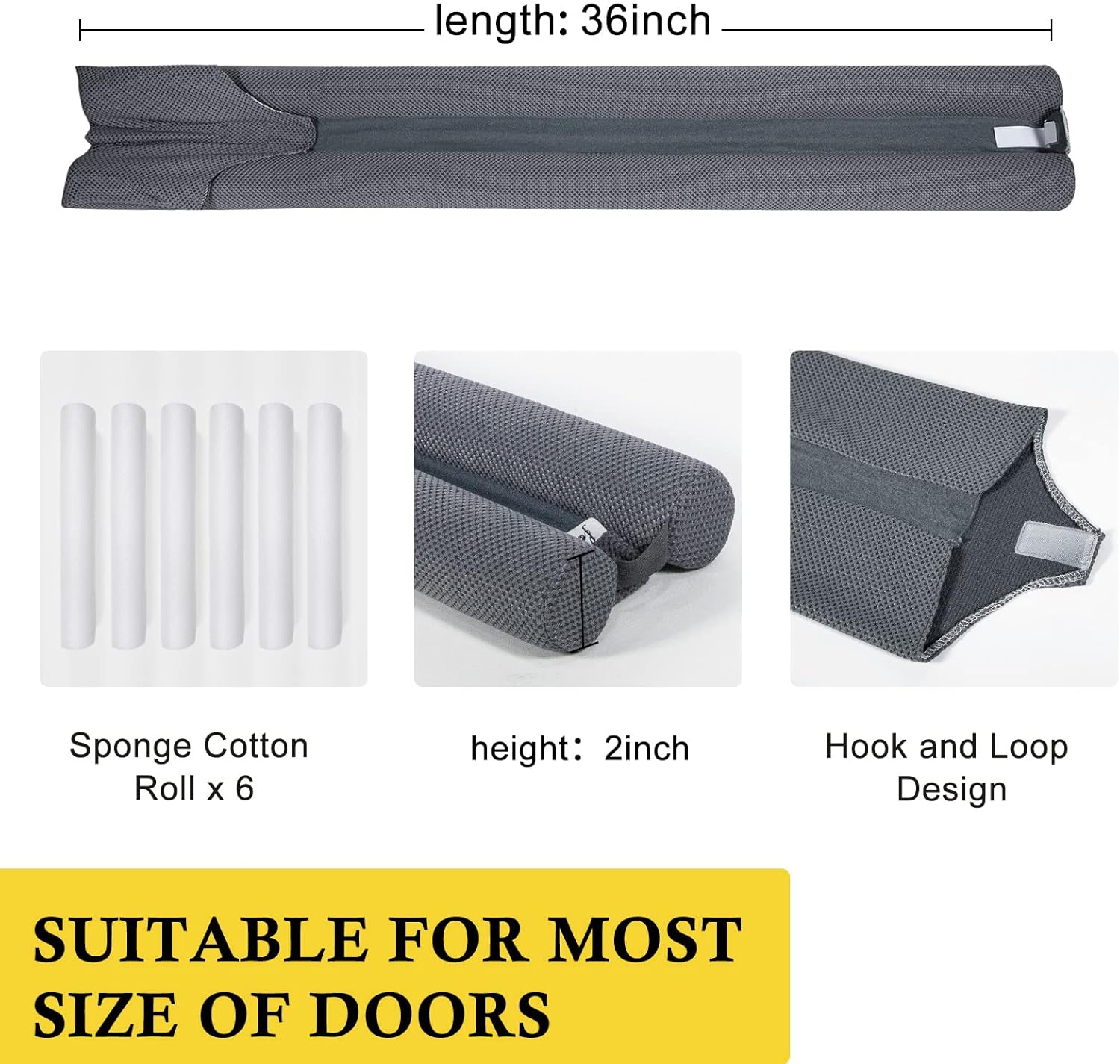 Fowong Door Draft Stopper 36 Inch Adjustable Grey