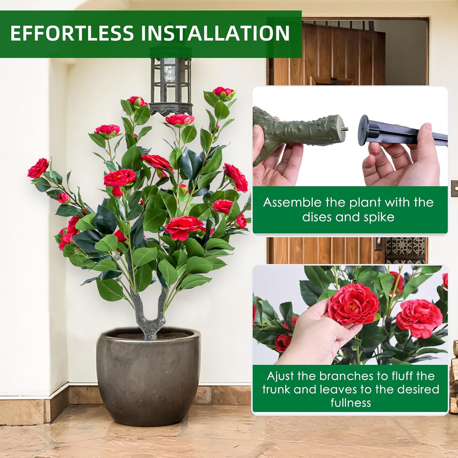Set of 4 Artificial Red Topiary Ball Trees with Metal Stakes