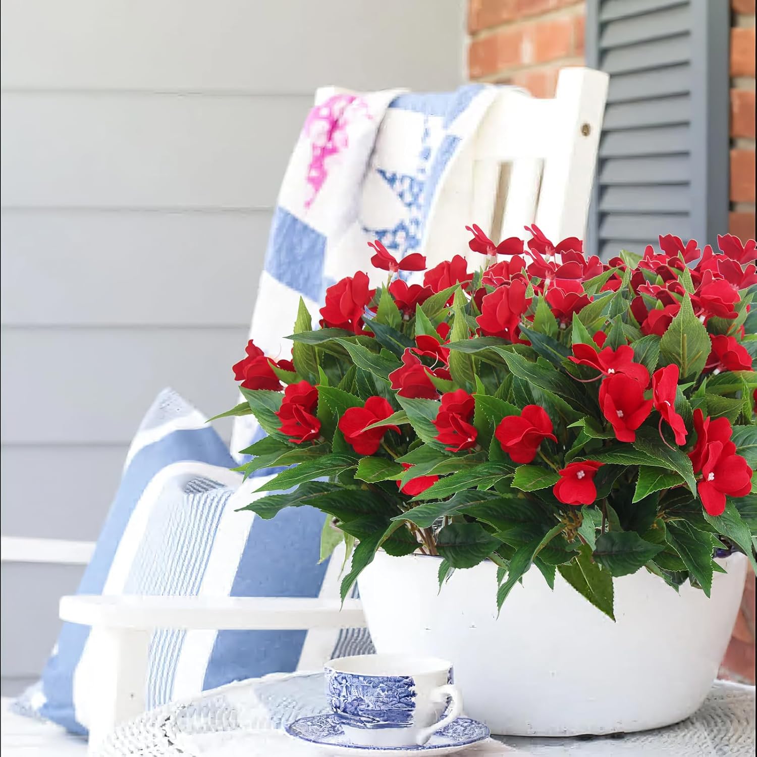 2 Pcs Artificial Impatiens Flowers for Outdoor Decor