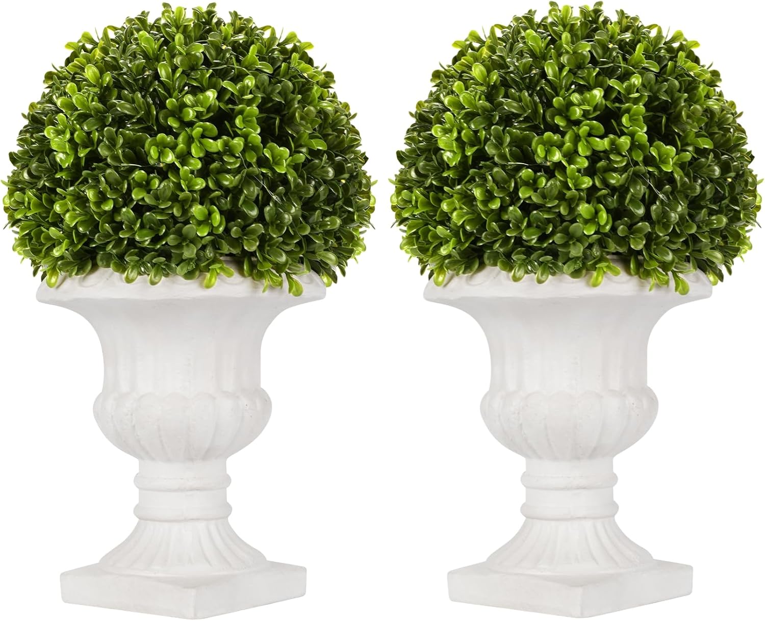 2 Pack Artificial Boxwood Topiary with Lights in Urn Container