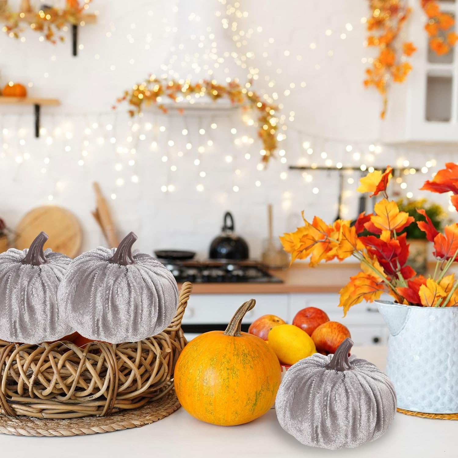 5PCS Velvet Pumpkins Decor Set - Autumn Home Kitchen Decor