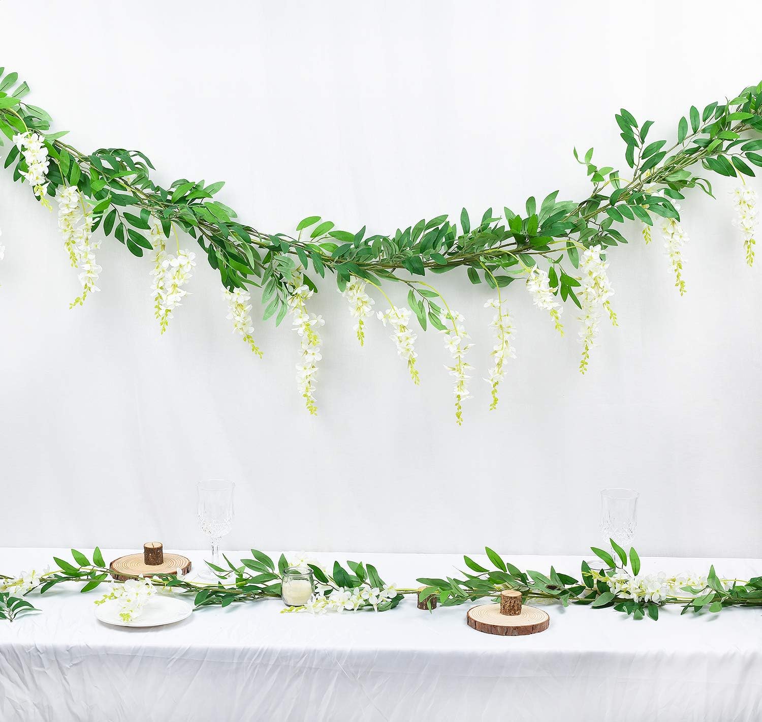 DearHouse 2Pcs 6Ft Artificial Wisteria Garland White