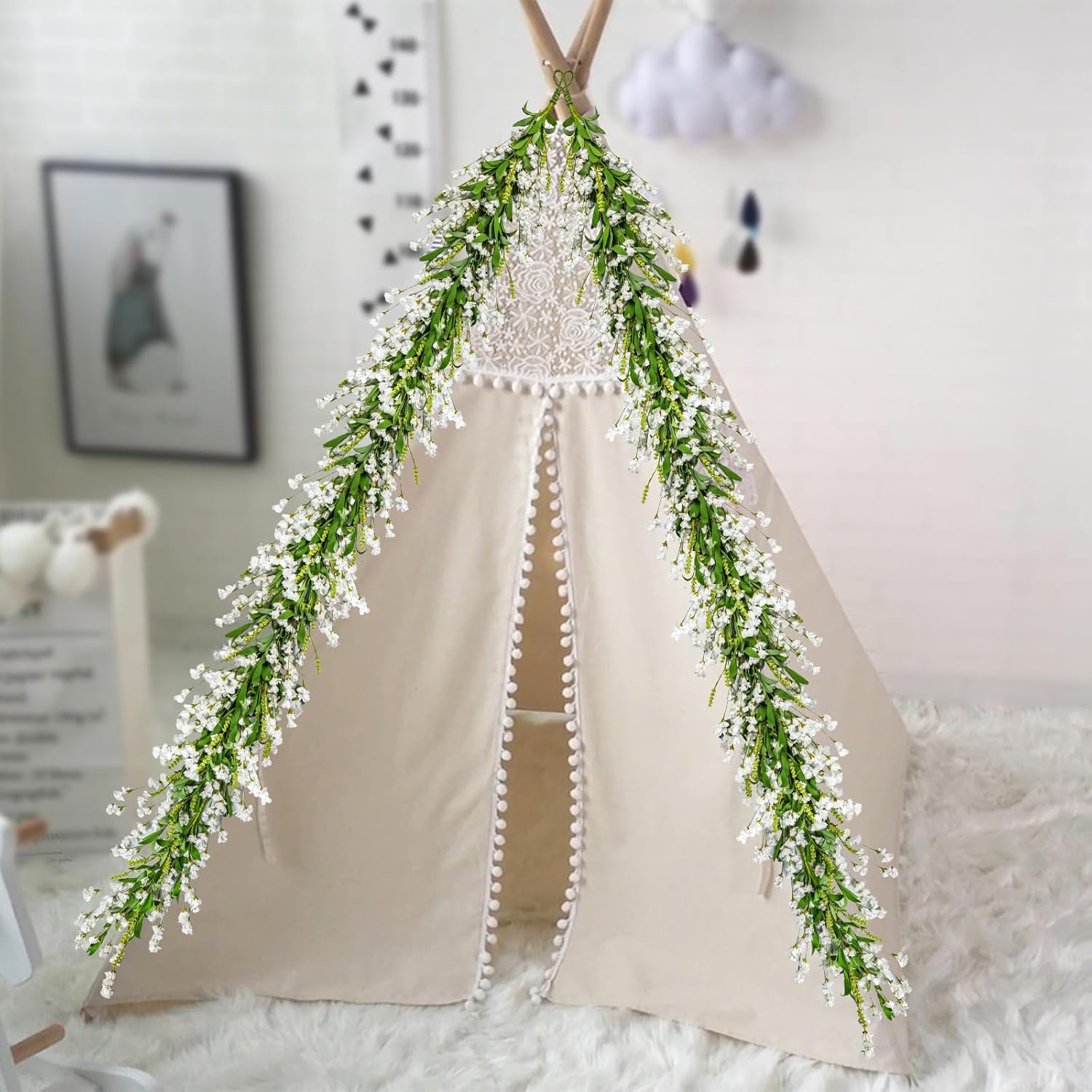 6 Ft Spring Flower Garland for Home Decor White