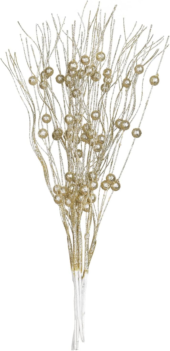 24 Pieces Christmas Glitter Berry Stems for Decor