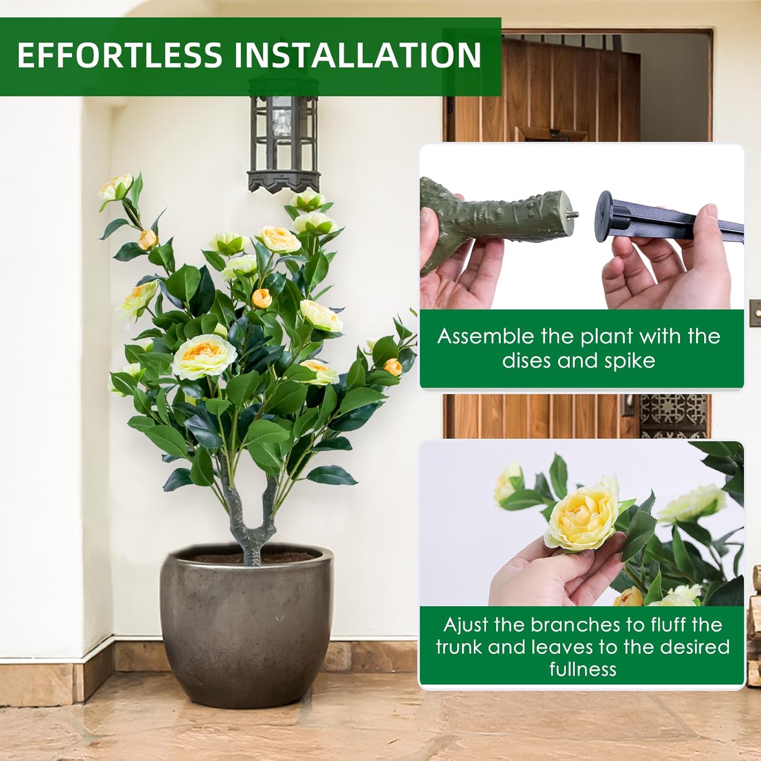Gaderth 354 Inch Artificial Topiary Tree Set Yellow Camellia
