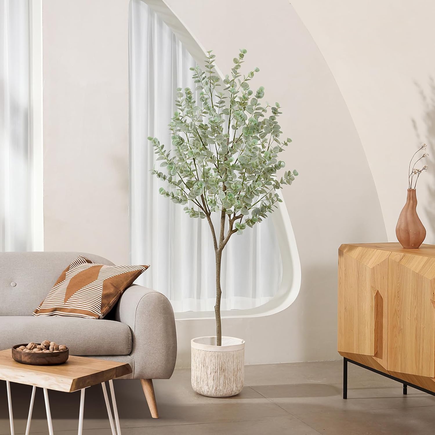 6ft Artificial Eucalyptus Tree with White Leaves and Plastic Pot