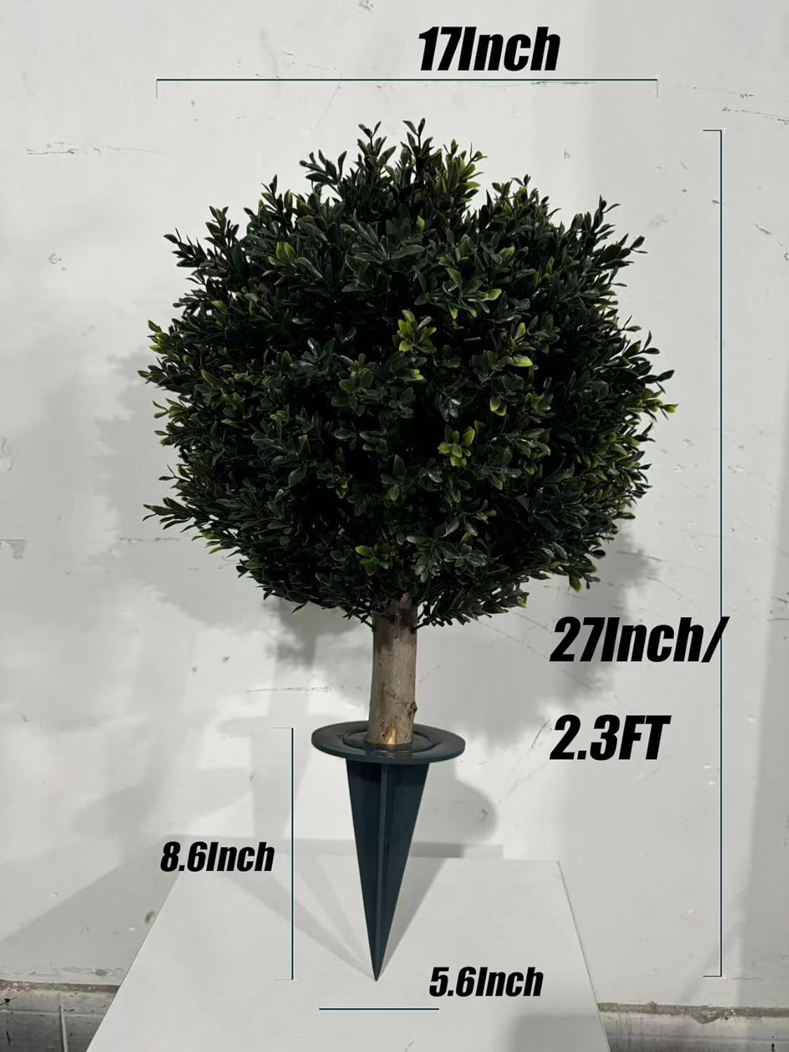 Artificial Boxwood Ball Bush 27 Inch UV Resistant with Spike 2 Pack