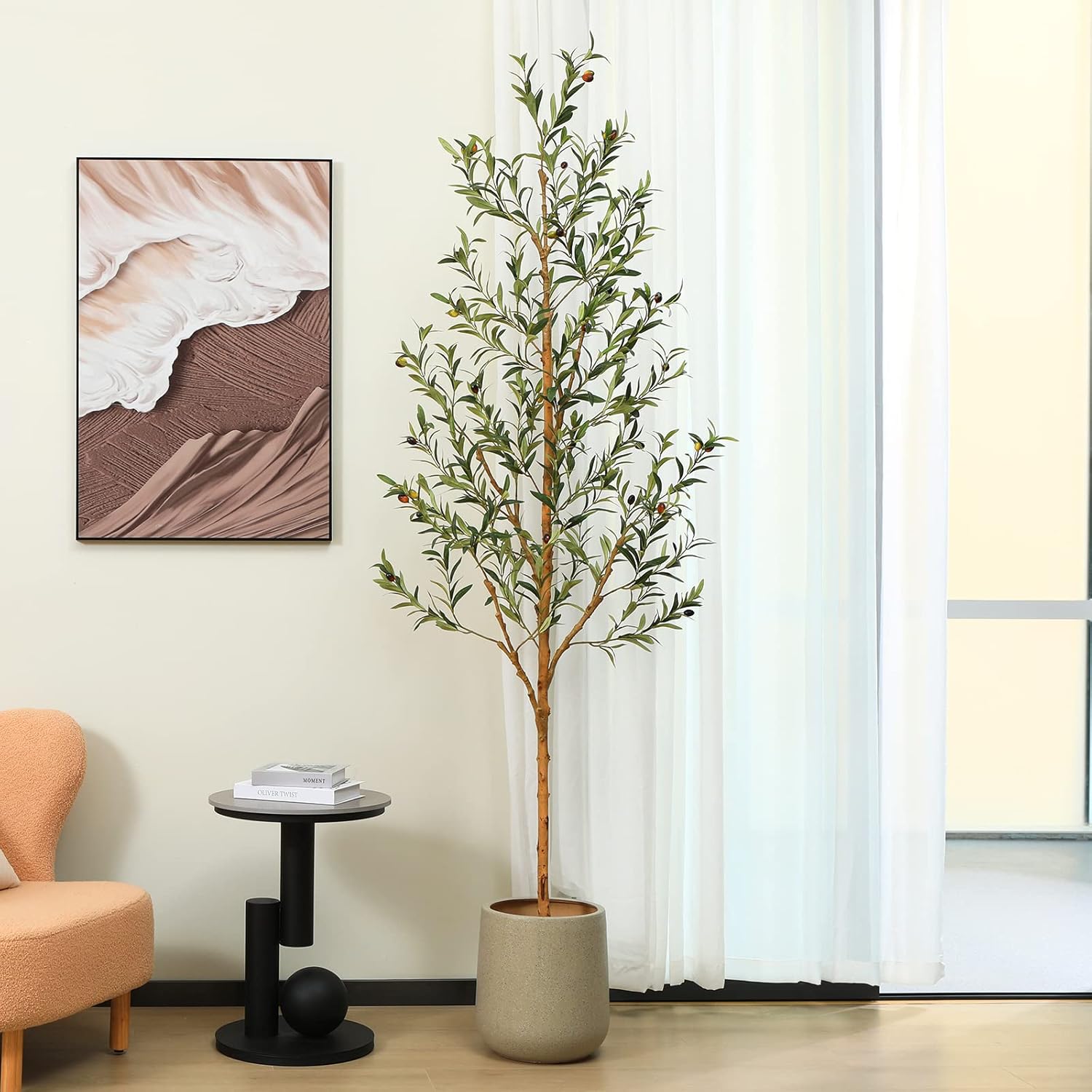 OAKRED 7FT Artificial Olive Tree with Natural Wood Trunk