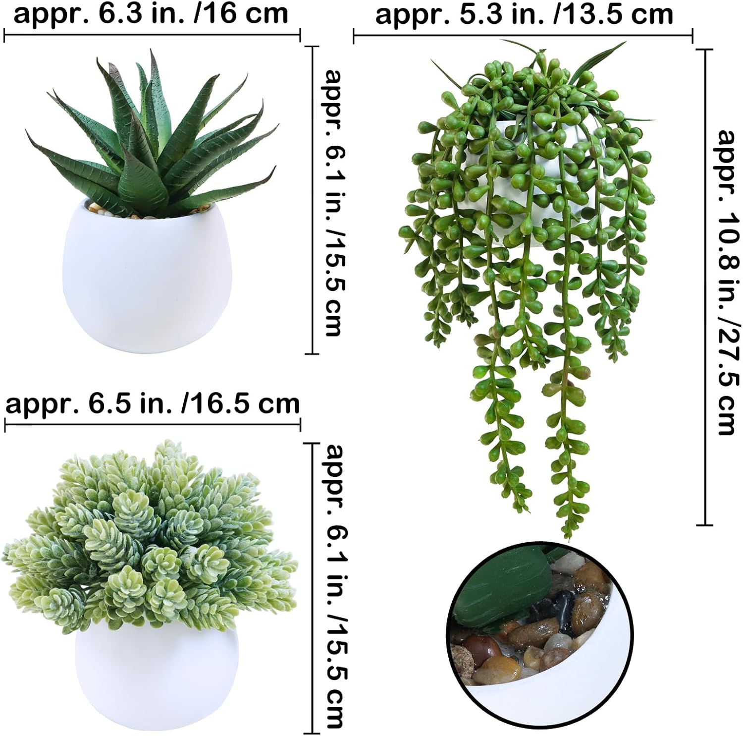 Winlyn Set of 3 Artificial Succulent Plants in Concrete Pots