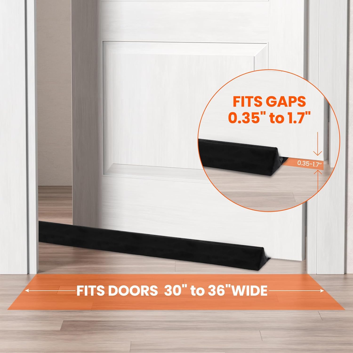 GDHOMM Adjustable Door Gap Weather Stripping Draft Stopper 30-36 Inches Black