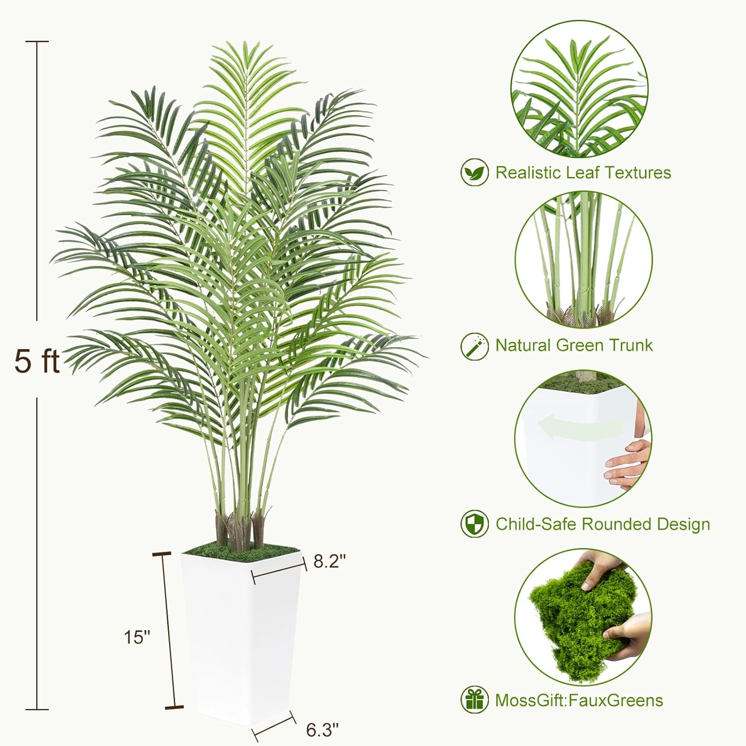 5ft Artificial Palm Tree with White Planter