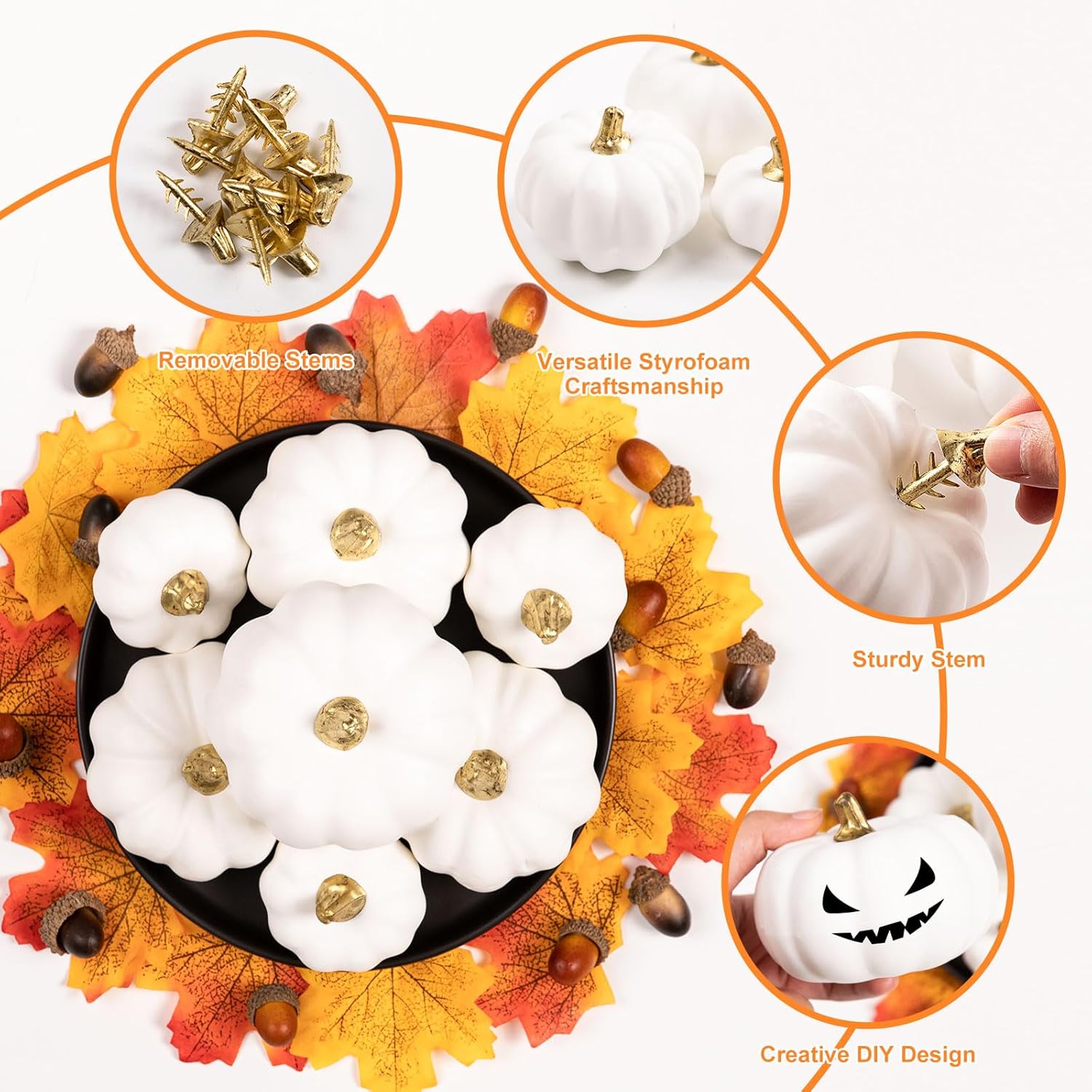 Ywlake 12 Pcs Artificial White Pumpkins Fall Decor