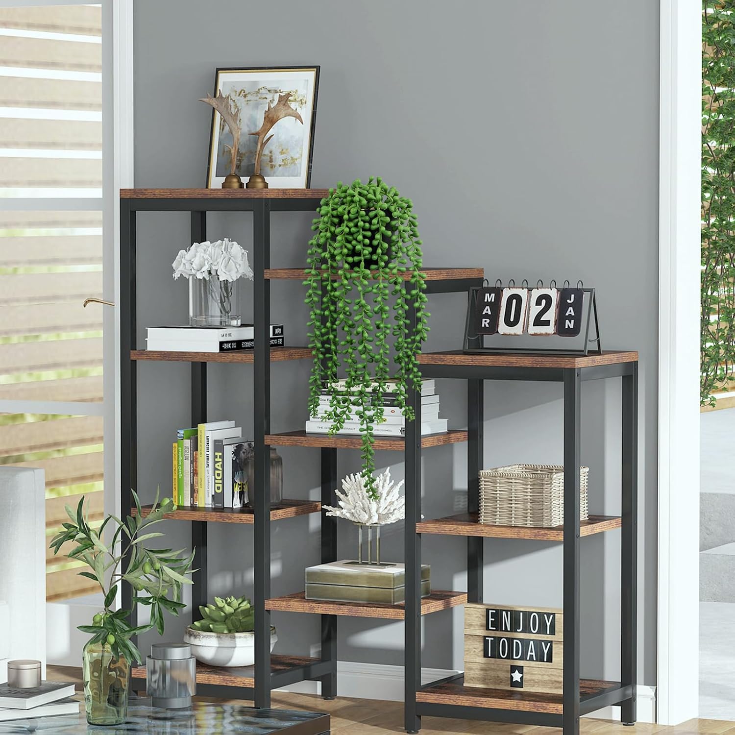 LOYWREE Artificial String of Pearls Hanging Plant in Black Pot