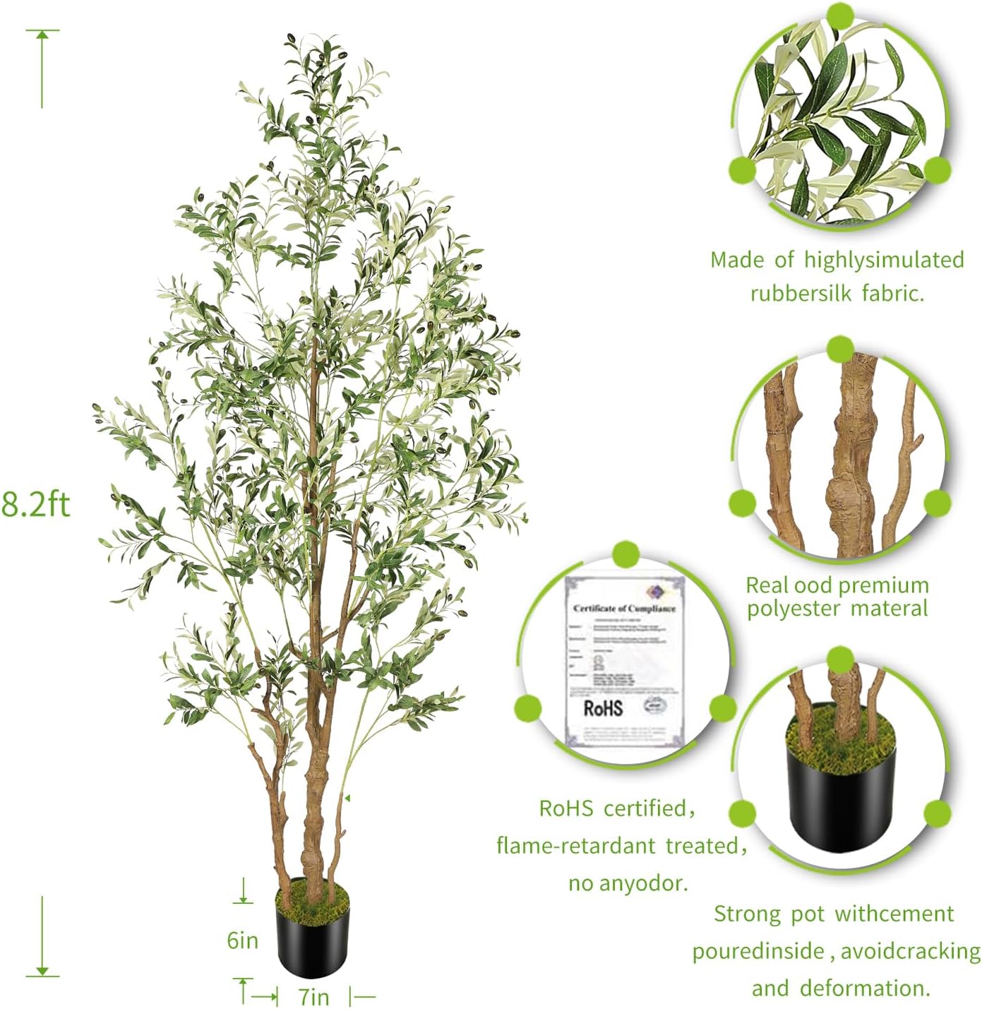 OXLLXO 82ft Artificial Olive Tree with Plastic Pot
