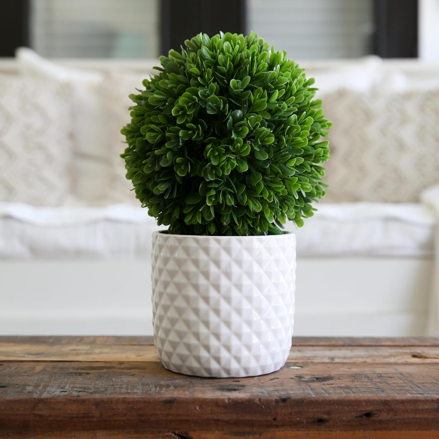 Nearly Natural 10 Inch Artificial Boxwood Topiary with Decorative Planter