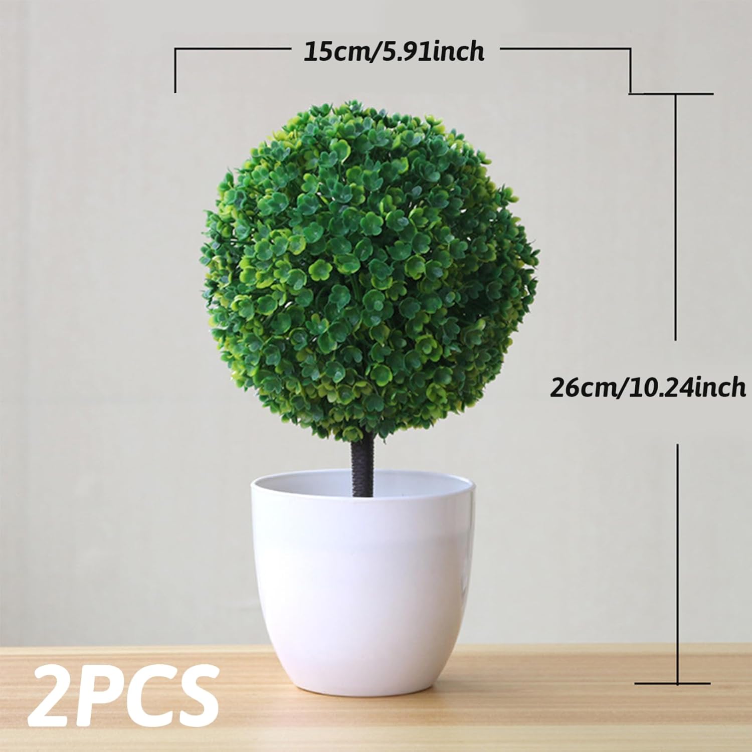 2PCS 10 Inch Artificial Topiary Trees in Pot Decor