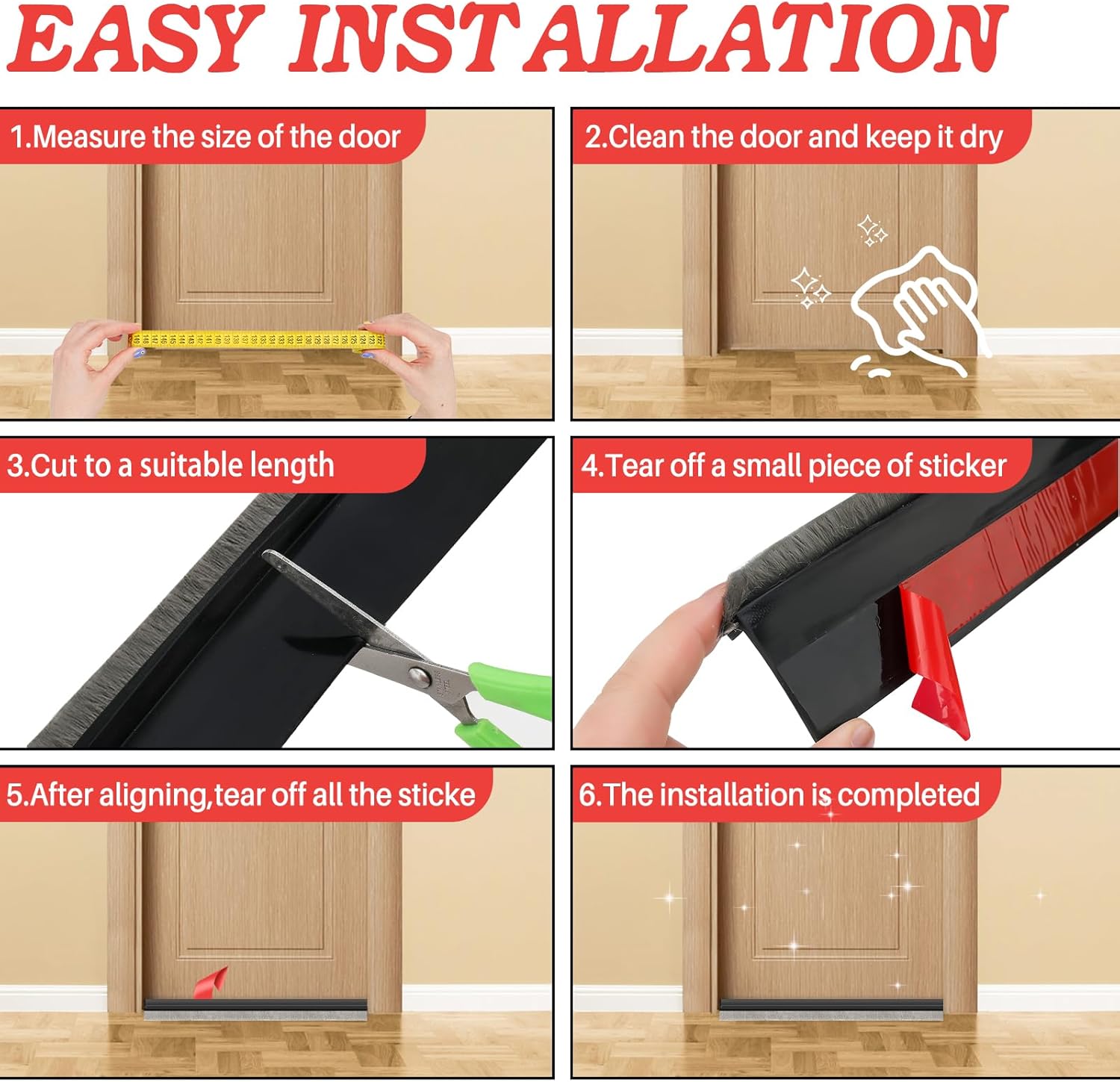 2 Pcs Door Sweep with Brush and Self Adhesive Seal