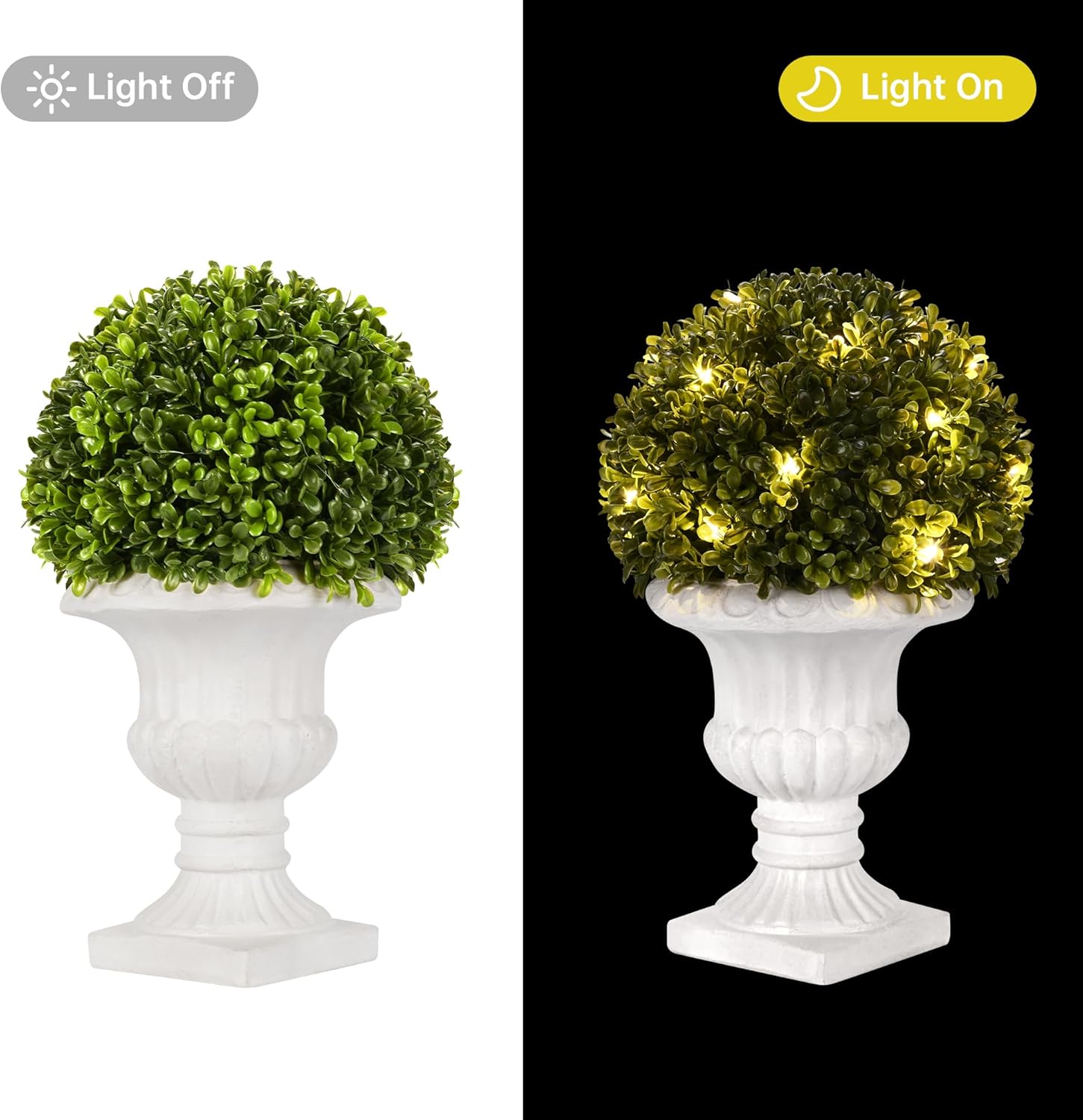 2 Pack Artificial Boxwood Topiary with Lights in Urn Container