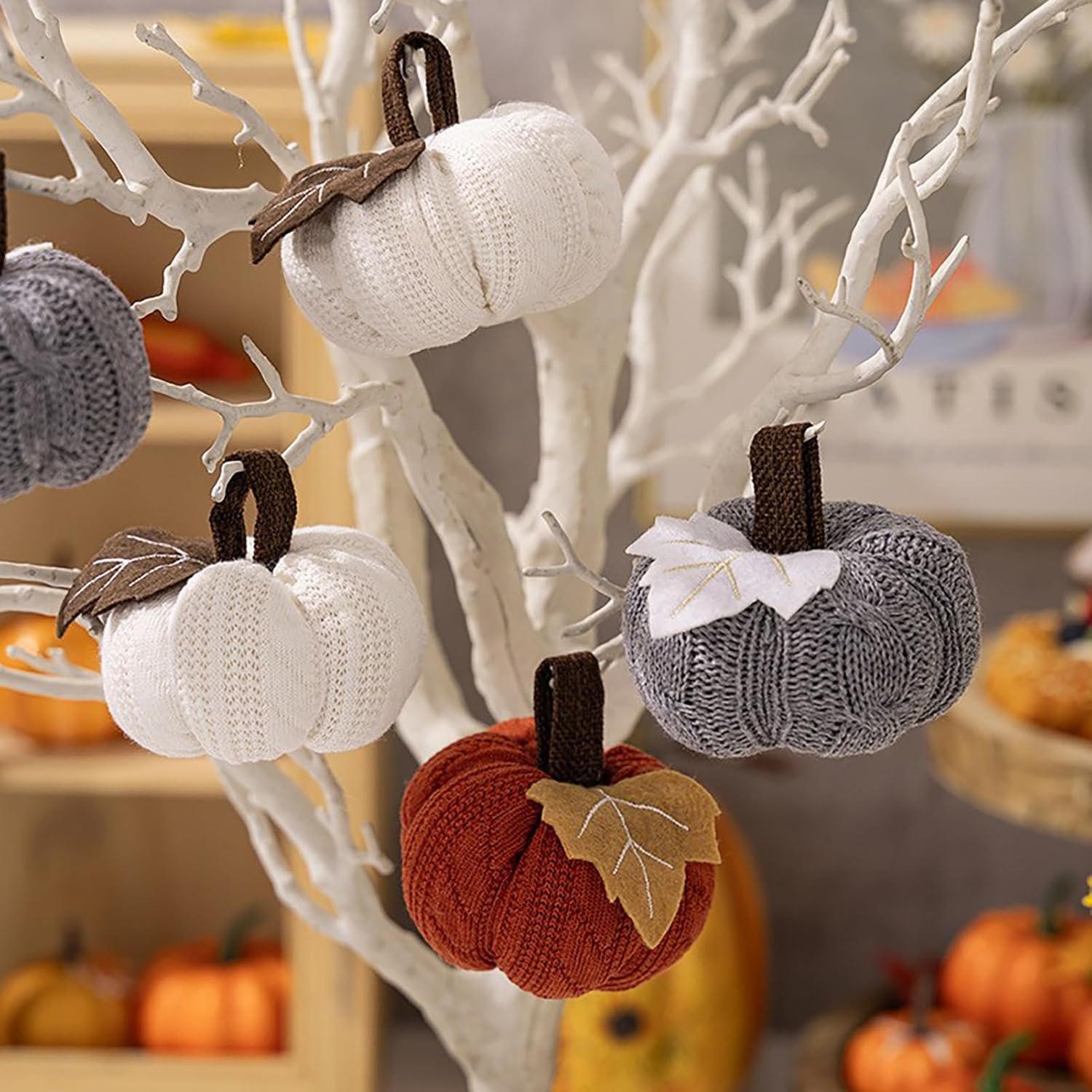 BestAlice Artificial Crochet Knit Pumpkins Set of 3