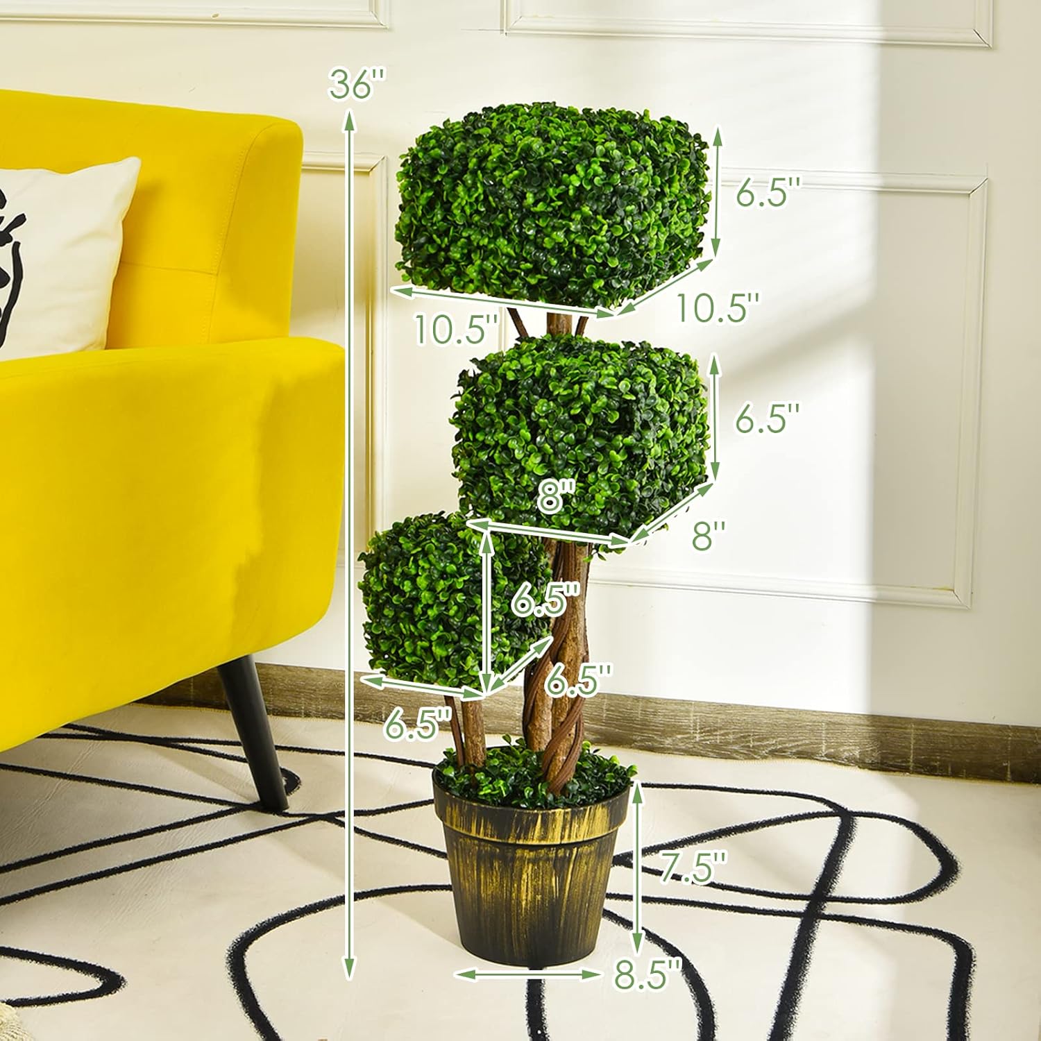 Goplus 36 Inch Artificial Triple Square Boxwood Topiary Tree
