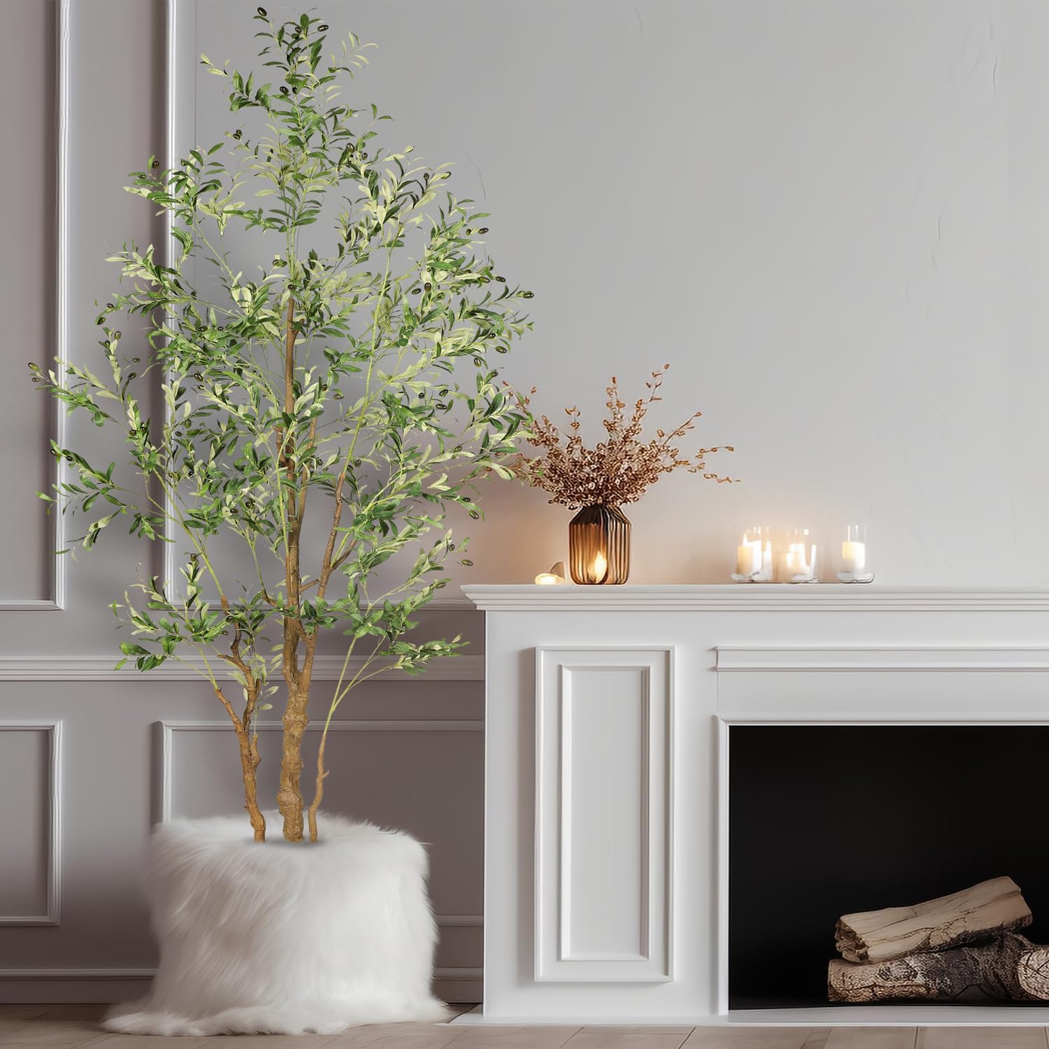 OXLLXO 82ft Artificial Olive Tree with Plastic Pot