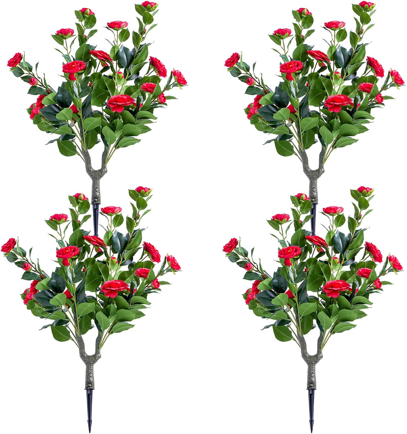 Set of 4 Artificial Red Topiary Ball Trees with Metal Stakes