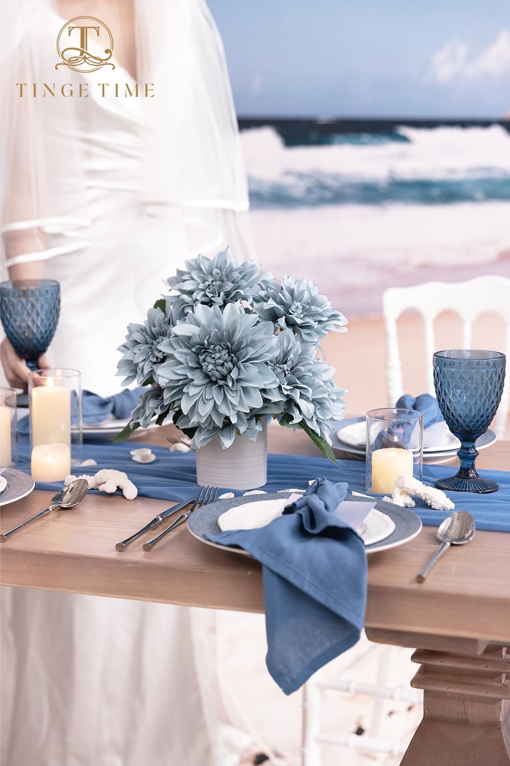 TINGE TIME 20pcs Silk Dahlia Artificial Flowers Dusty Blue