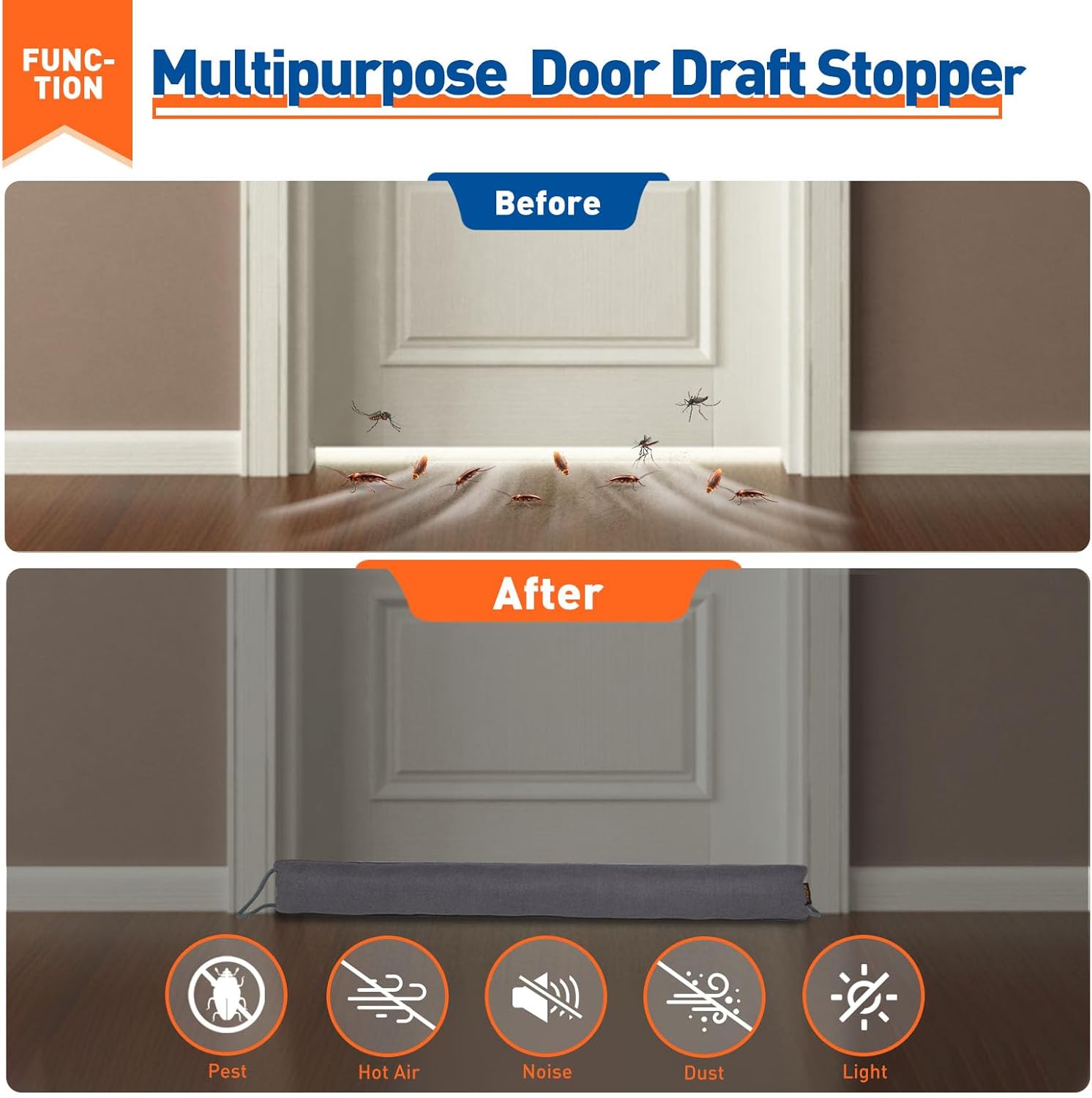 MAGZO Door Draft Stopper 32 Inch Gray