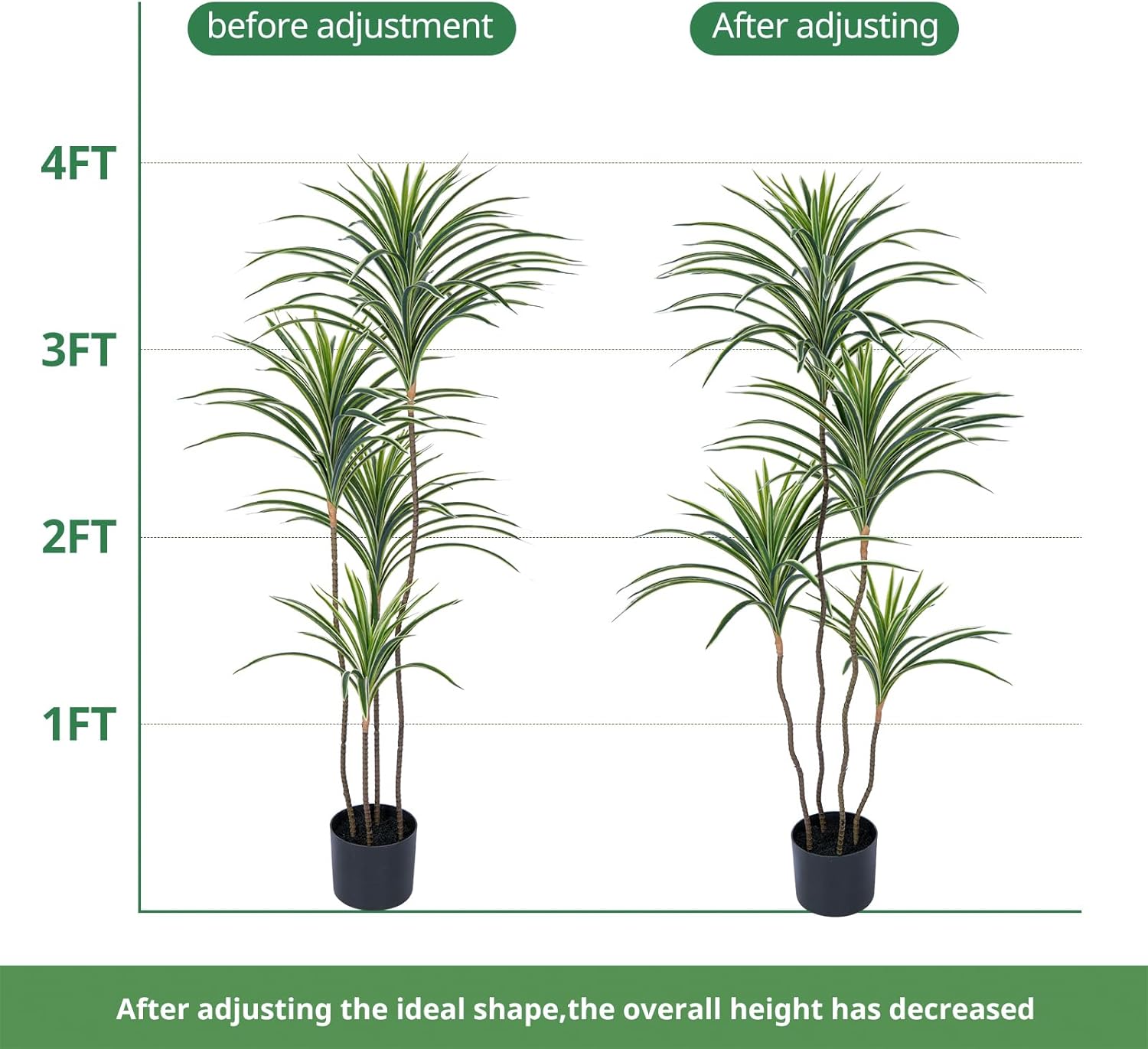 YEPDIN Artificial Dracaena Plant 4 Ft Indoor Fake Tree in Pot