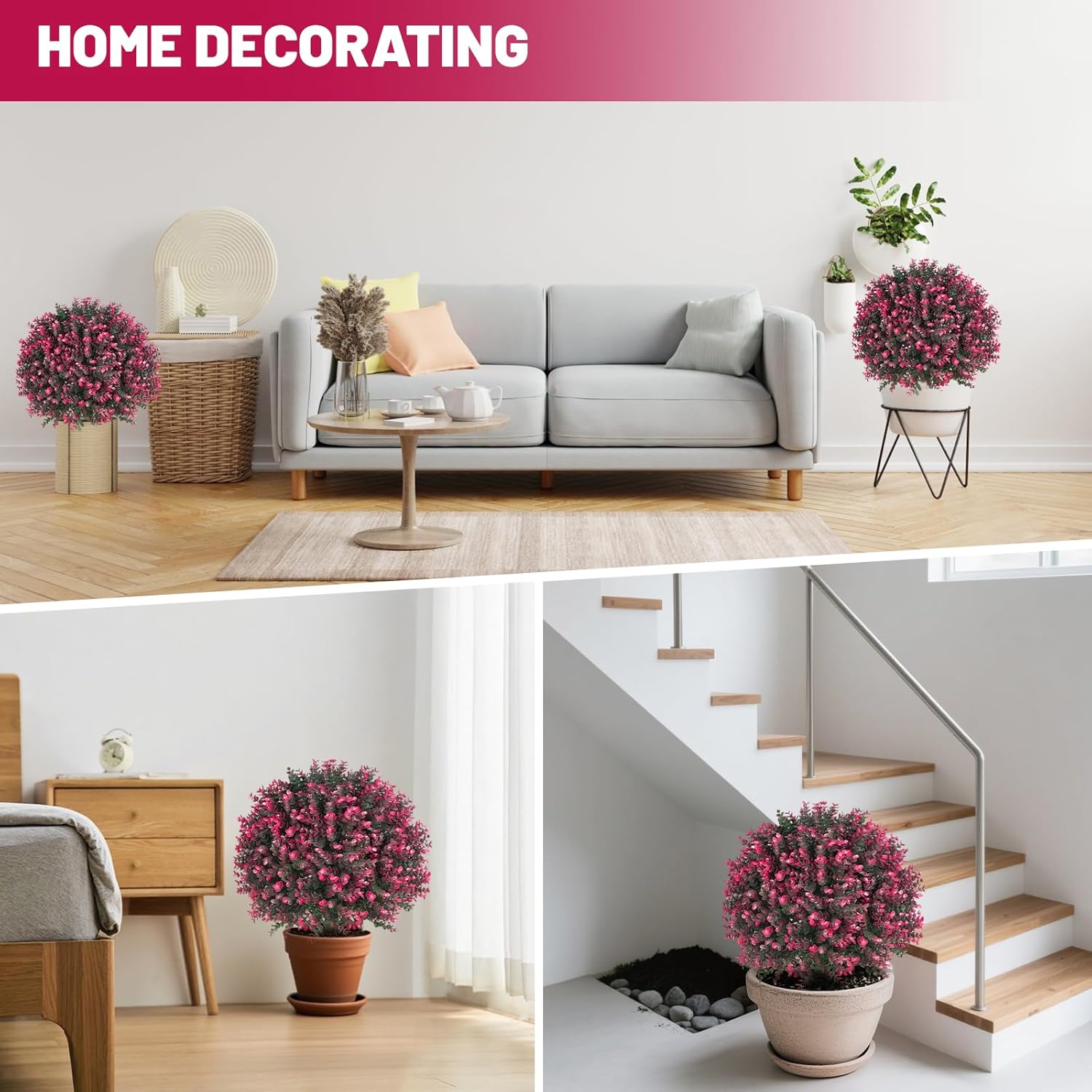 256 Inch Artificial Pink Eucalyptus Topiary Ball Trees 2 Pack