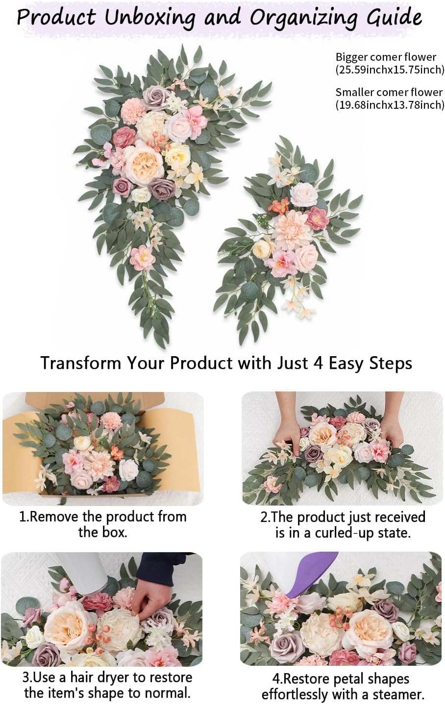 BMQDSM Faux Flowers Wedding Arch Kit Dark Pink