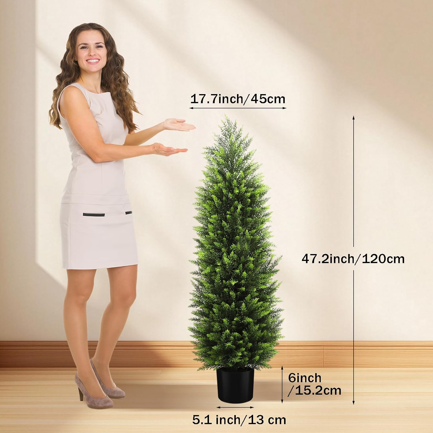 HMASYO 4FT Artificial Cedar Topiary Trees Set of 2