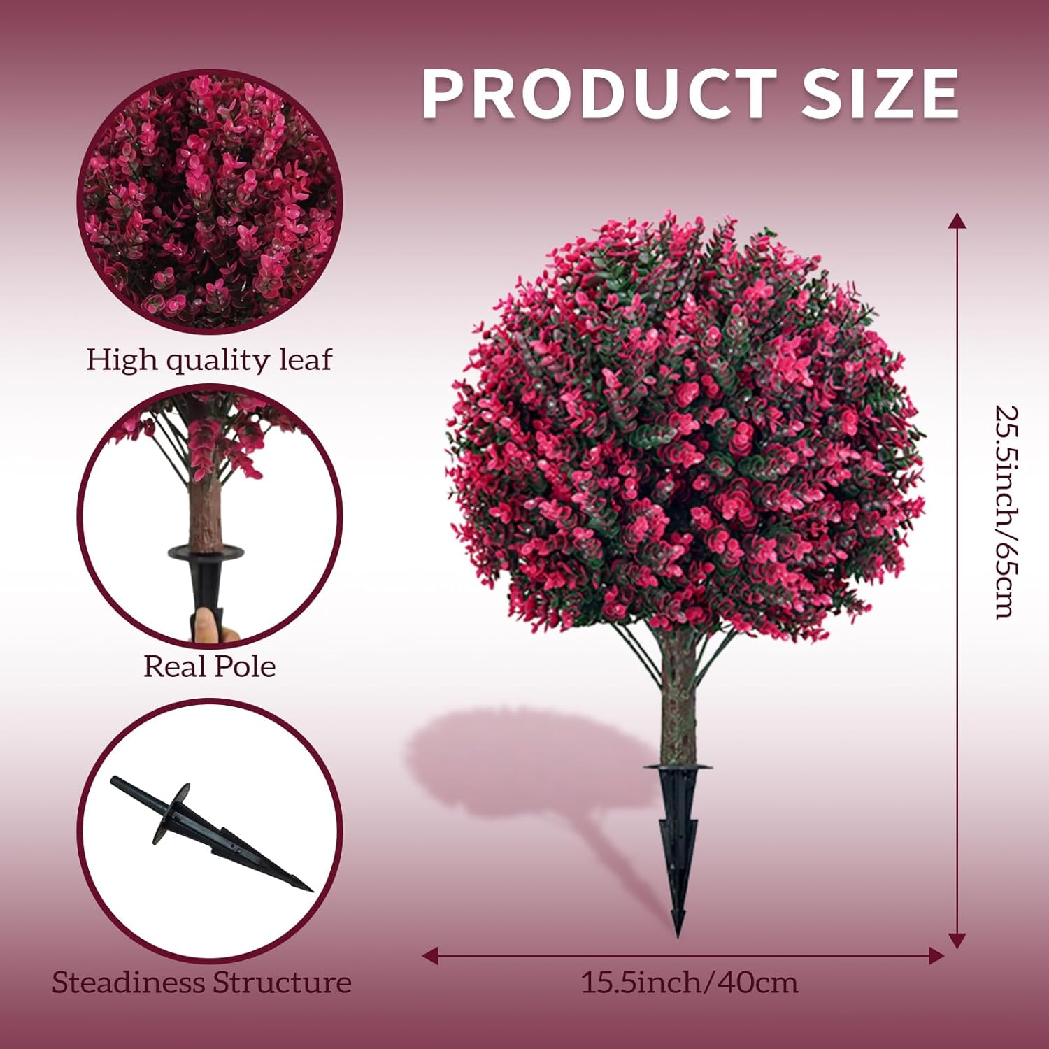 23 Inch Artificial Rose Boxwood Tree Set of 2 with Ground Spikes