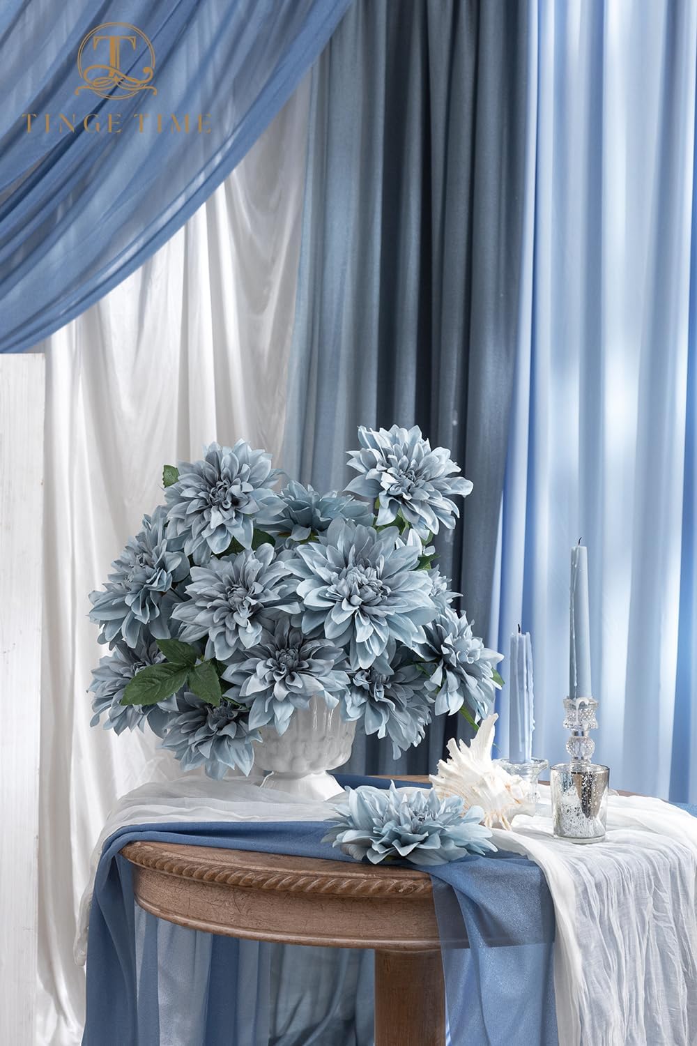 TINGE TIME 20pcs Silk Dahlia Artificial Flowers Dusty Blue