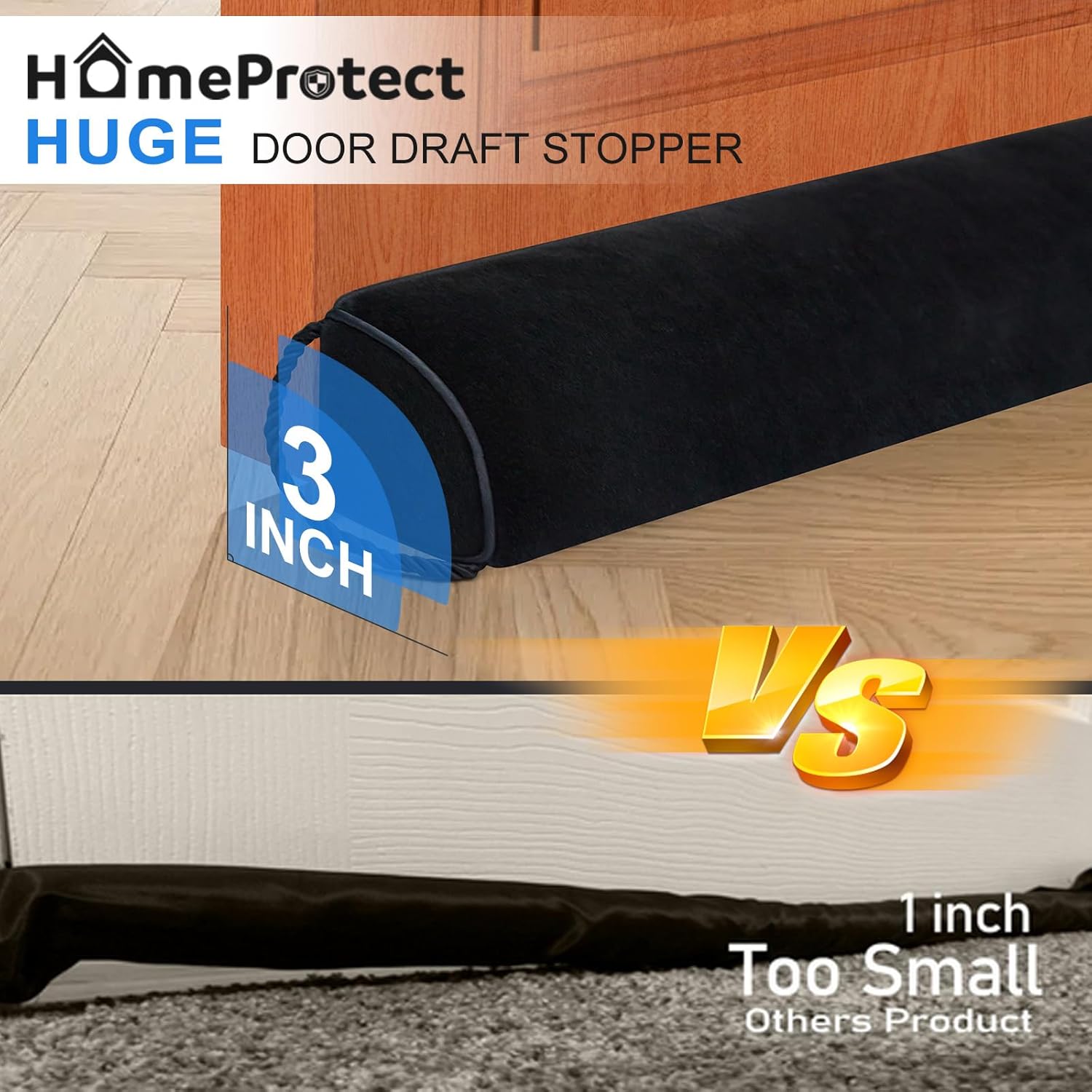 Heavy Duty Door Draft Stopper 36 Inch Black Triangle Design