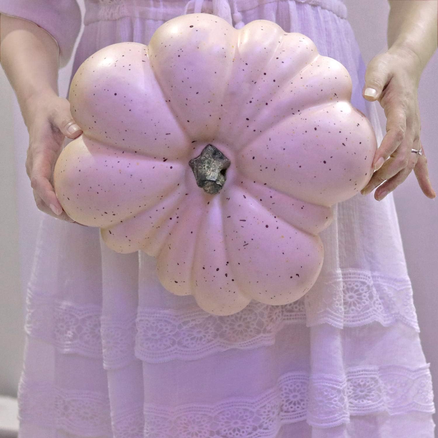 Large Artificial Pumpkin with White Speckles for Fall Decor