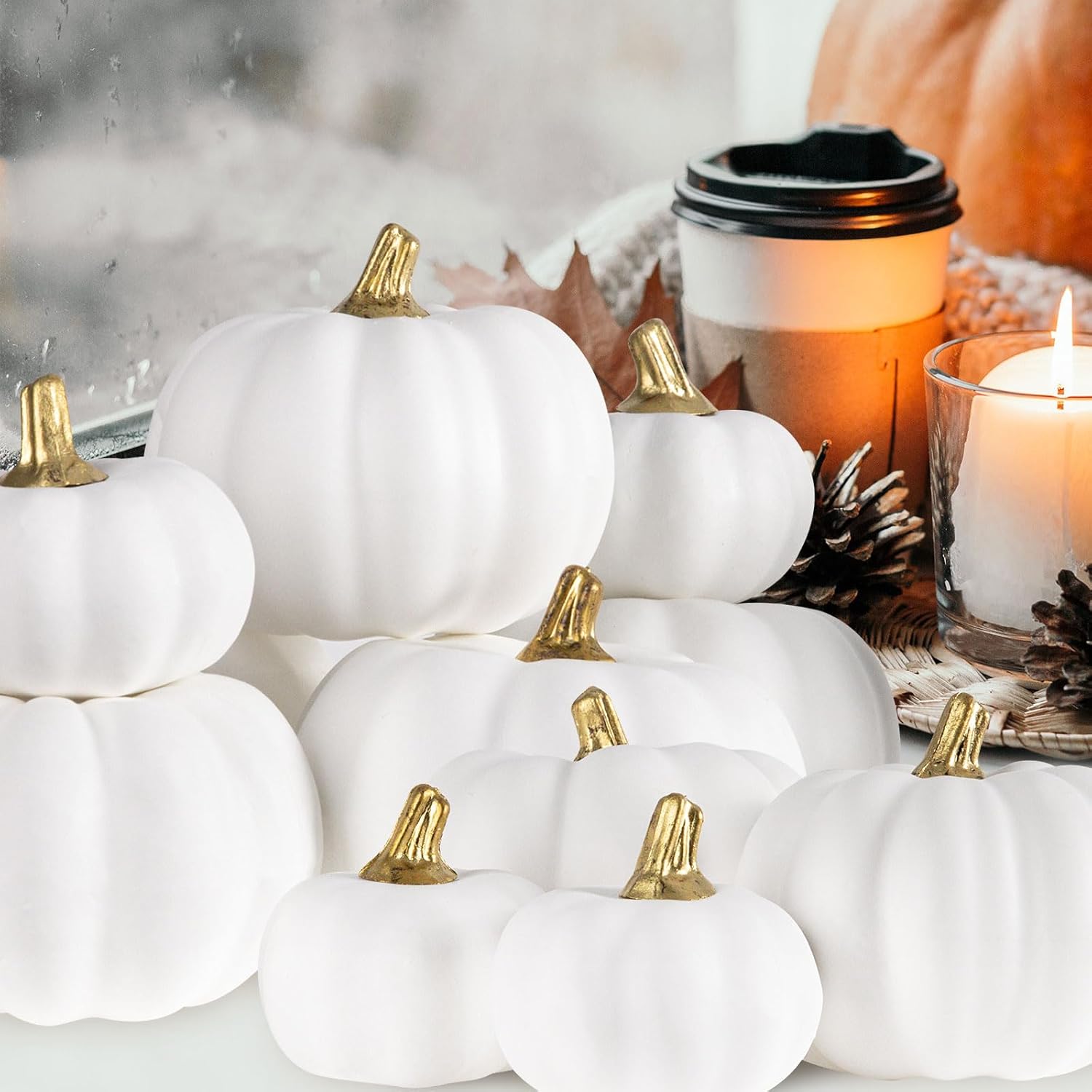 Ywlake 12 Pcs Artificial White Pumpkins Fall Decor