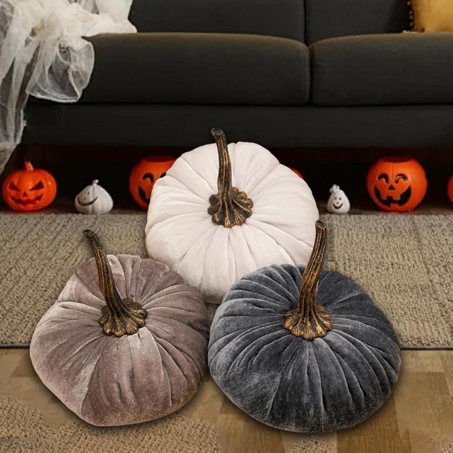 3pcs Artificial Velvet Pumpkins Decoration Set - Style A
