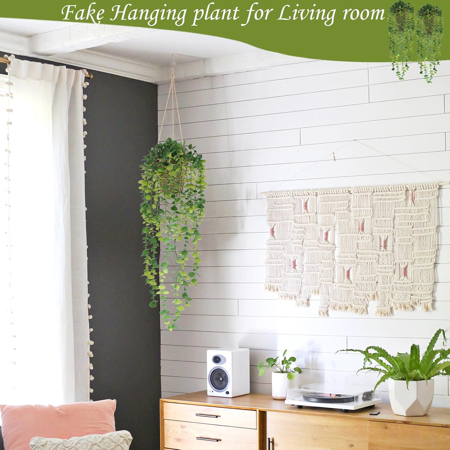 Nisoger Artificial Hanging Plant with Woven Basket 2 Pack