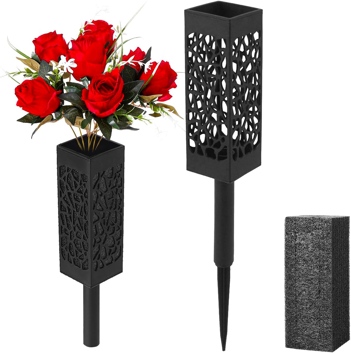 Cemetery Artificial Flower Vase with Foam and Spike