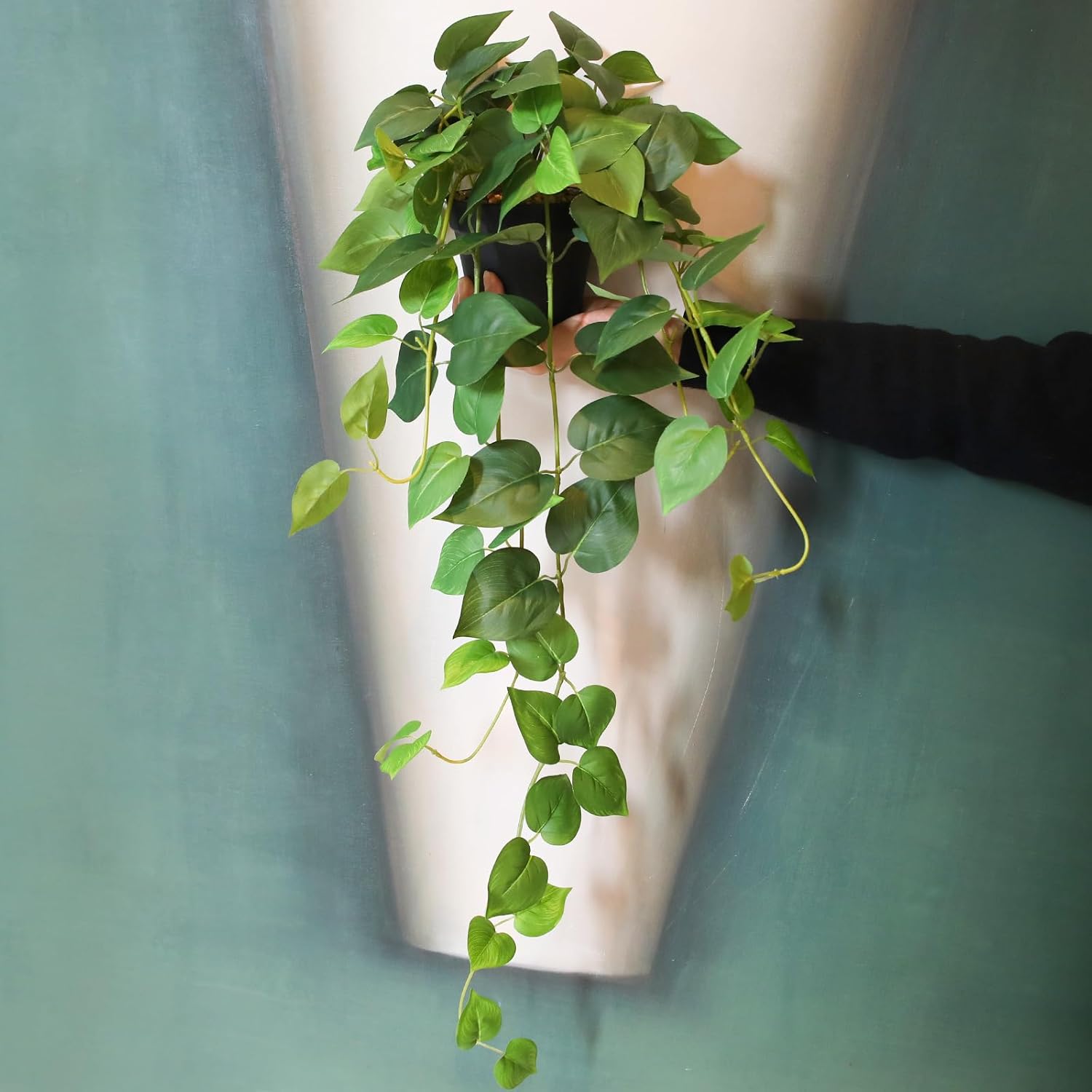 Fake Pothos Hanging Plants Set of 2 Green Artificial Plants
