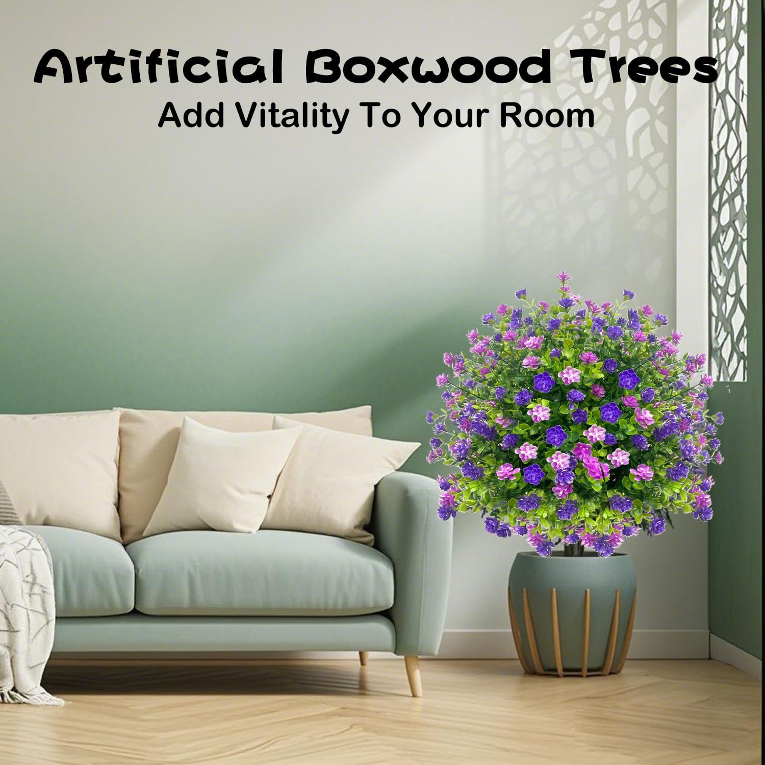 2 Pack Artificial Boxwood Topiary Ball Trees Purple