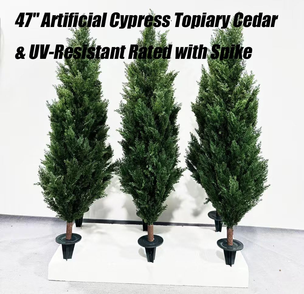 47 Inch Artificial Cypress Topiary Set of 2 with Spike