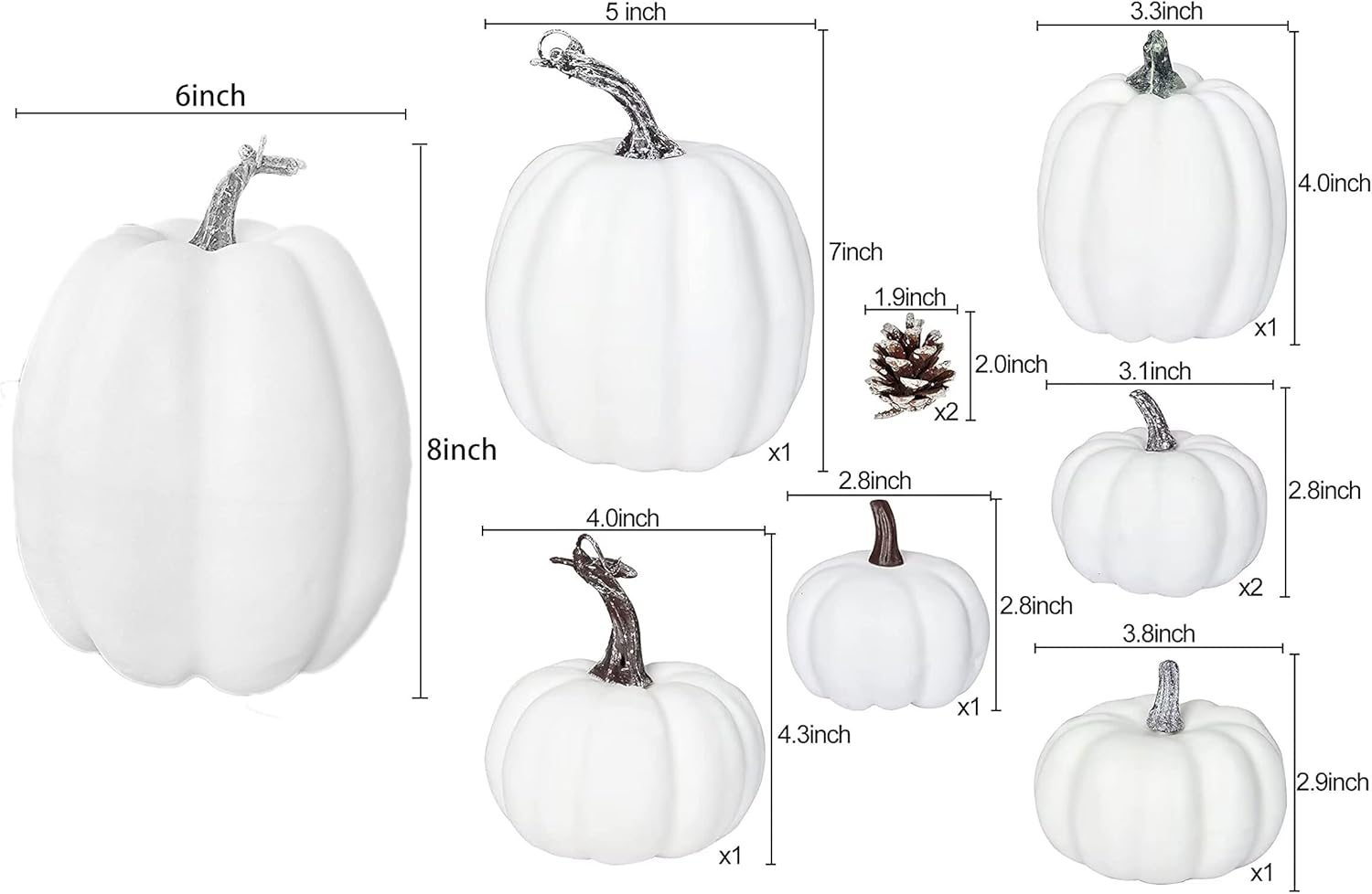 DearHouse 8Pcs Artificial Pumpkins Fall Decor Set with 2Pcs Pinecones