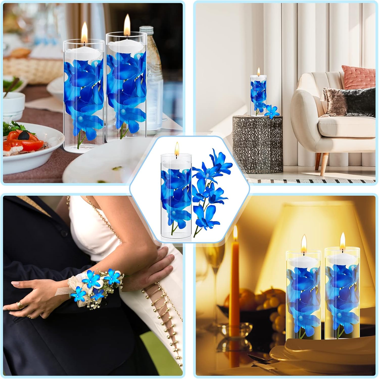 Hanaive 42 Pcs Blue Orchids Artificial Flower Vase Fillers