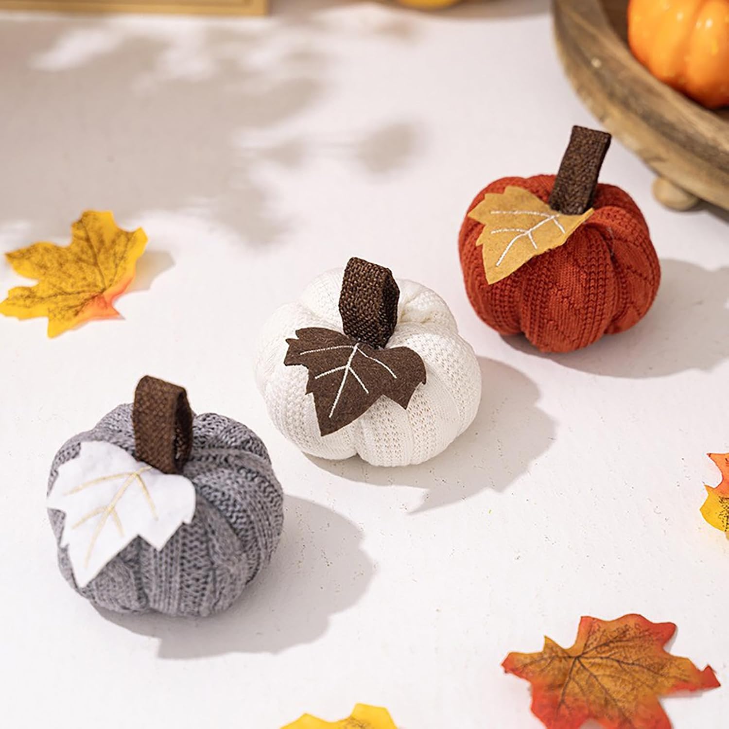 BestAlice Artificial Crochet Knit Pumpkins Set of 3