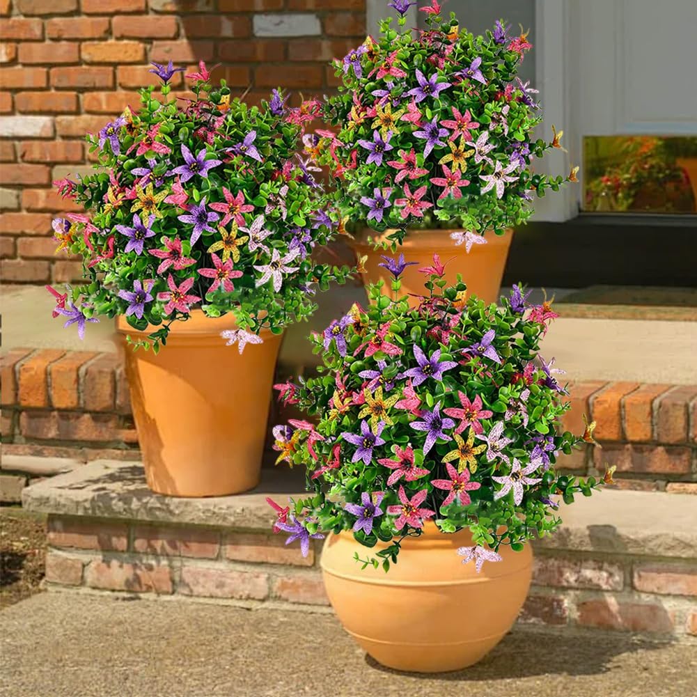 Set of 2 Artificial Boxwood Topiary Trees with Flowers