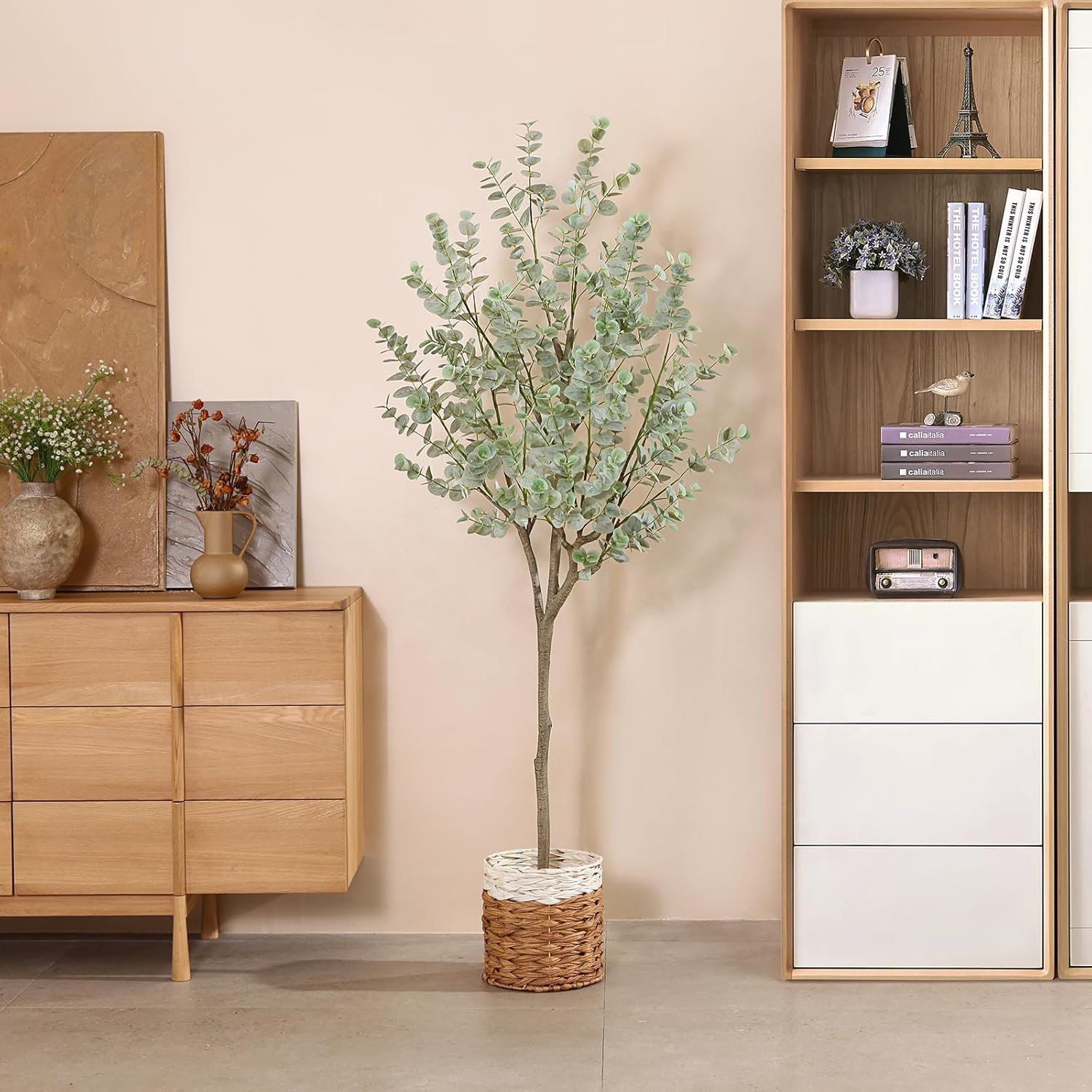 6ft Artificial Eucalyptus Tree with White Leaves and Plastic Pot
