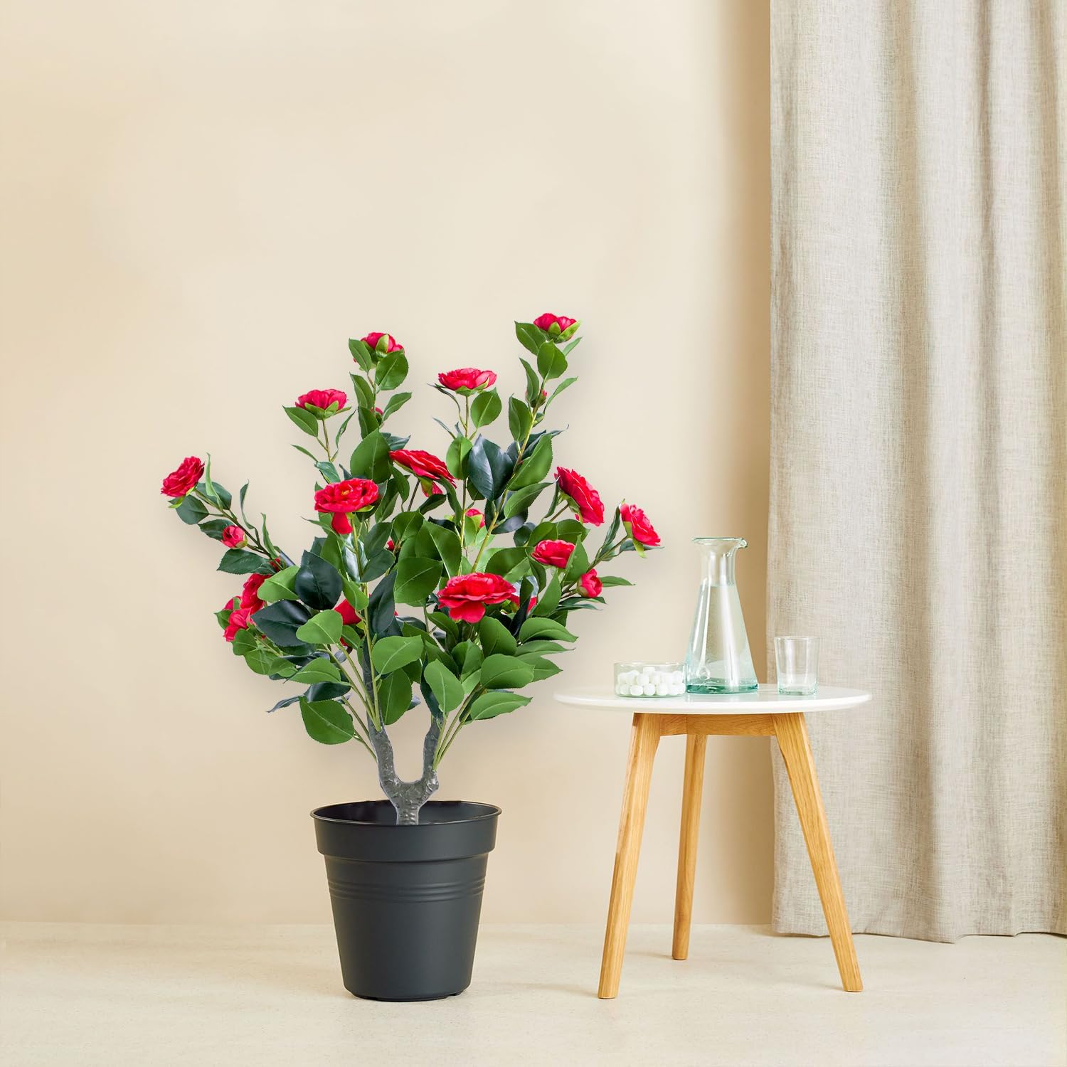 Set of 4 Artificial Red Topiary Ball Trees with Metal Stakes